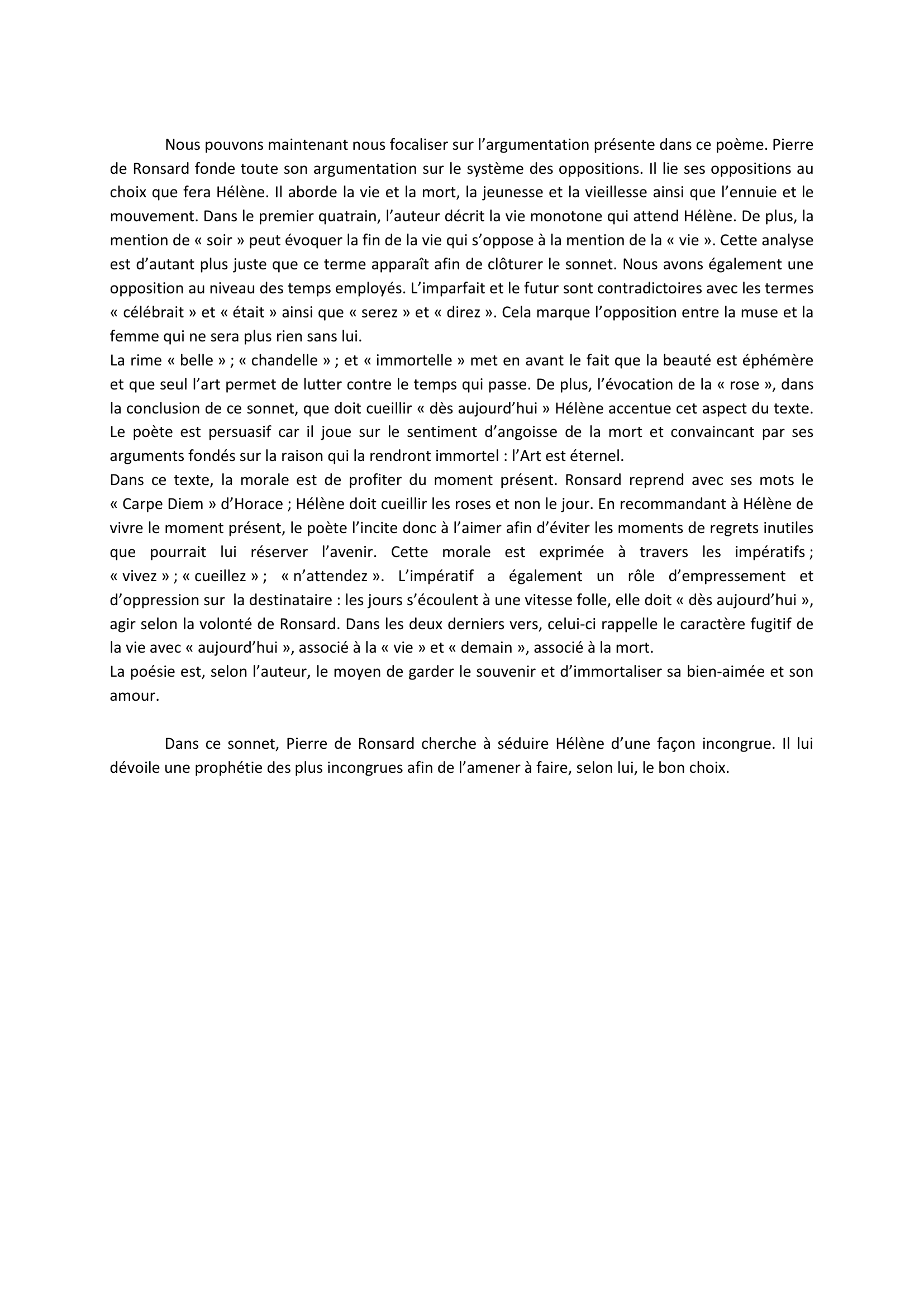 Prévisualisation du document Commentaire de texte : Sonnet à Hélène, Pierre de Ronsard