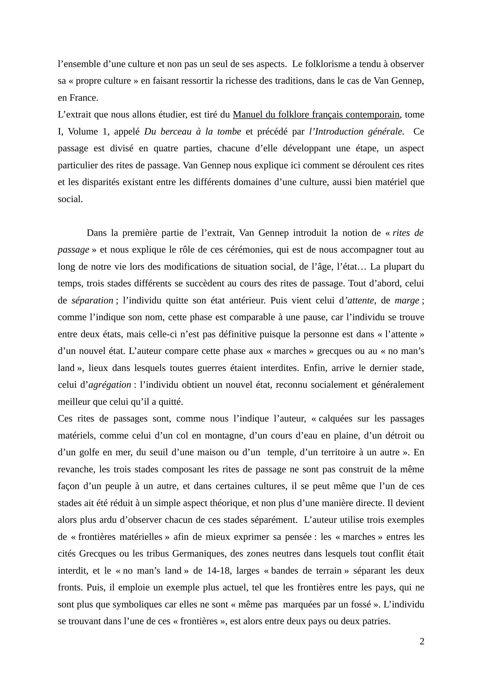 Prévisualisation du document Commentaire de Texte sur Arnold Van Gennep - Manuel du folklore français contemporain