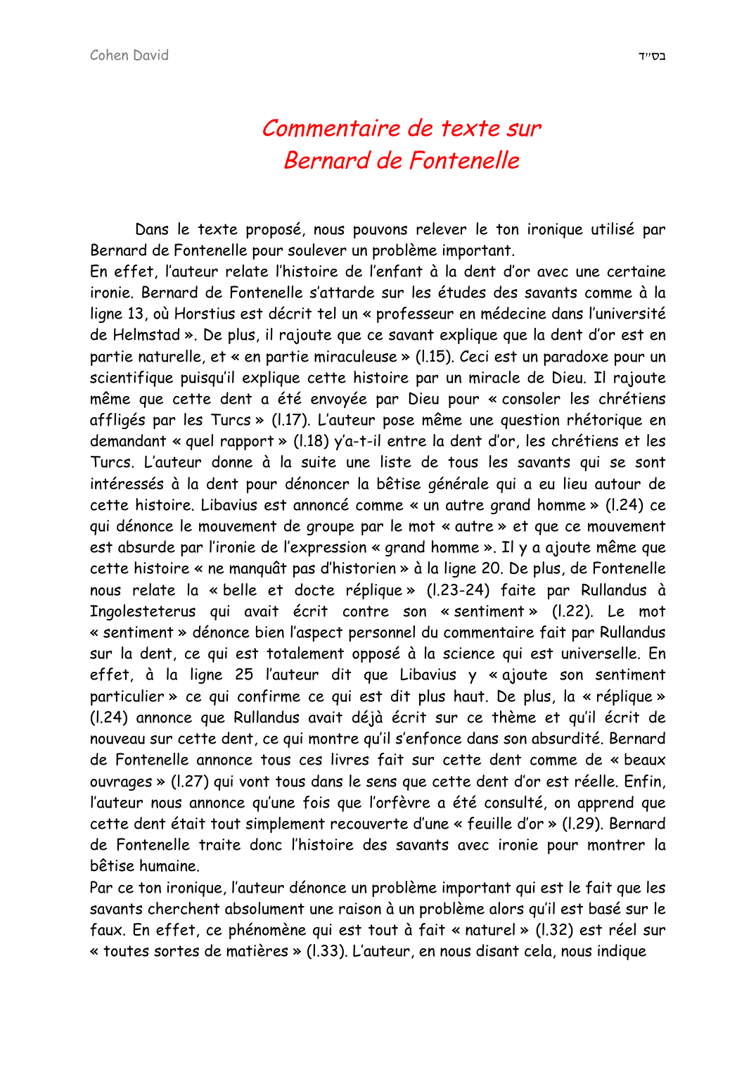 Prévisualisation du document Commentaire de texte sur  Bernard de Fontenelle : La dent d'or