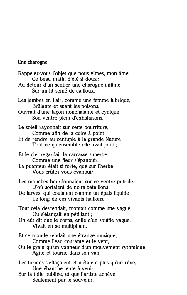 Prévisualisation du document Commentaire de texte sur La Charogne de Baudelaire