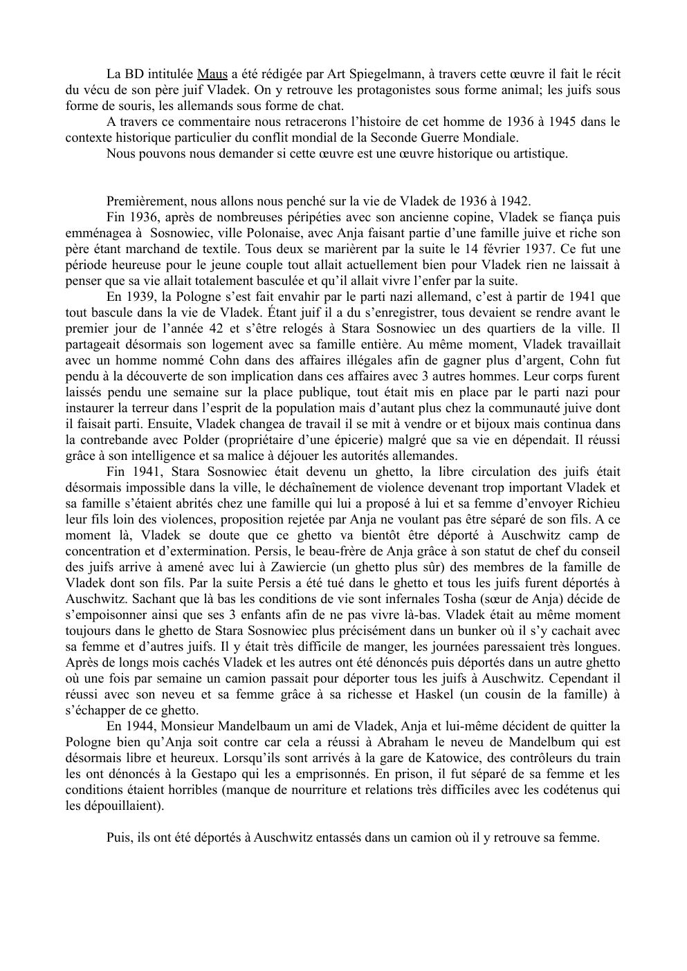 Prévisualisation du document Commentaire de texte sur la vie de Art Spiegelman dans sa BD Maus