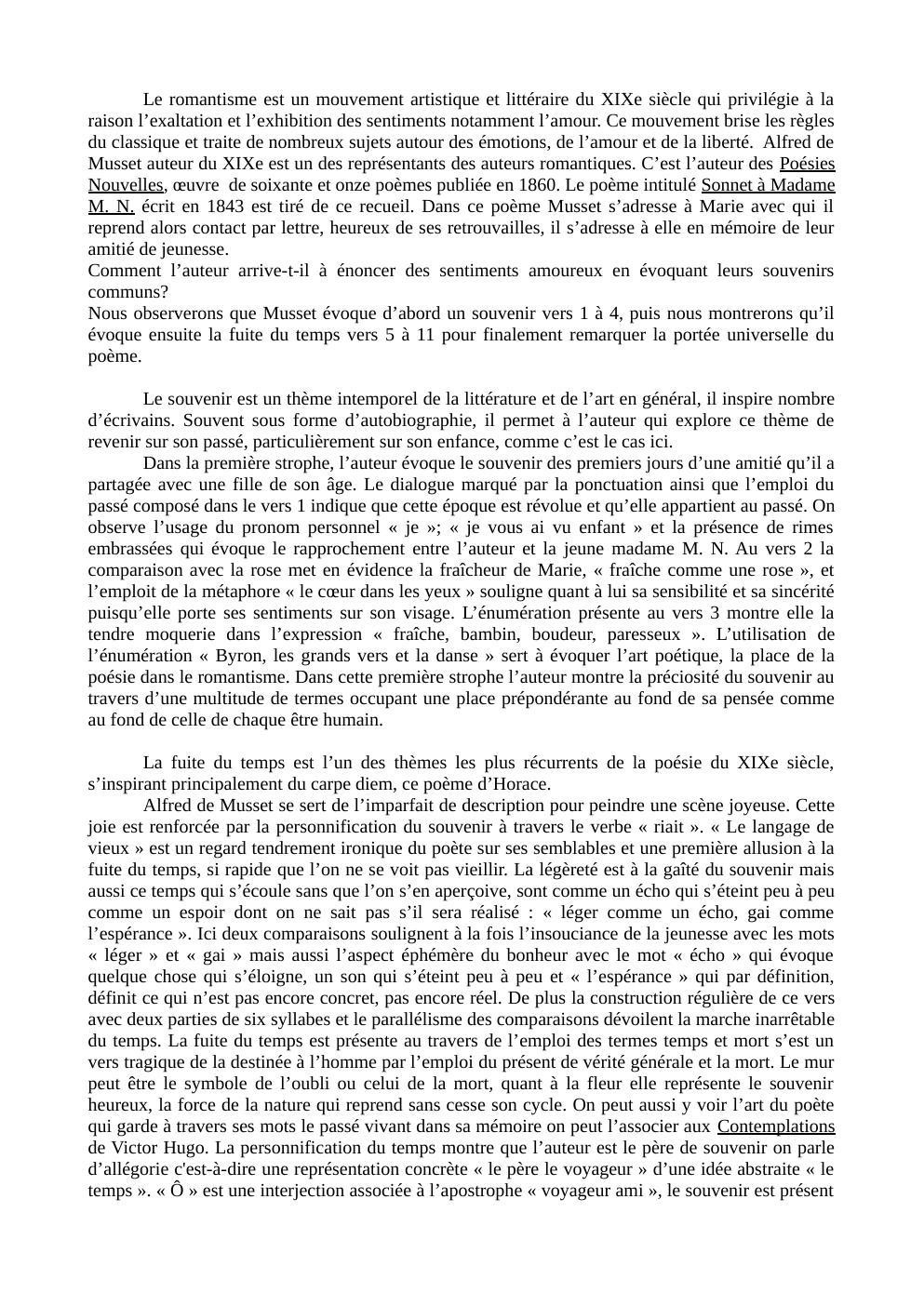 Prévisualisation du document Commentaire de texte sur le Sonnet à Madame M N de Musset