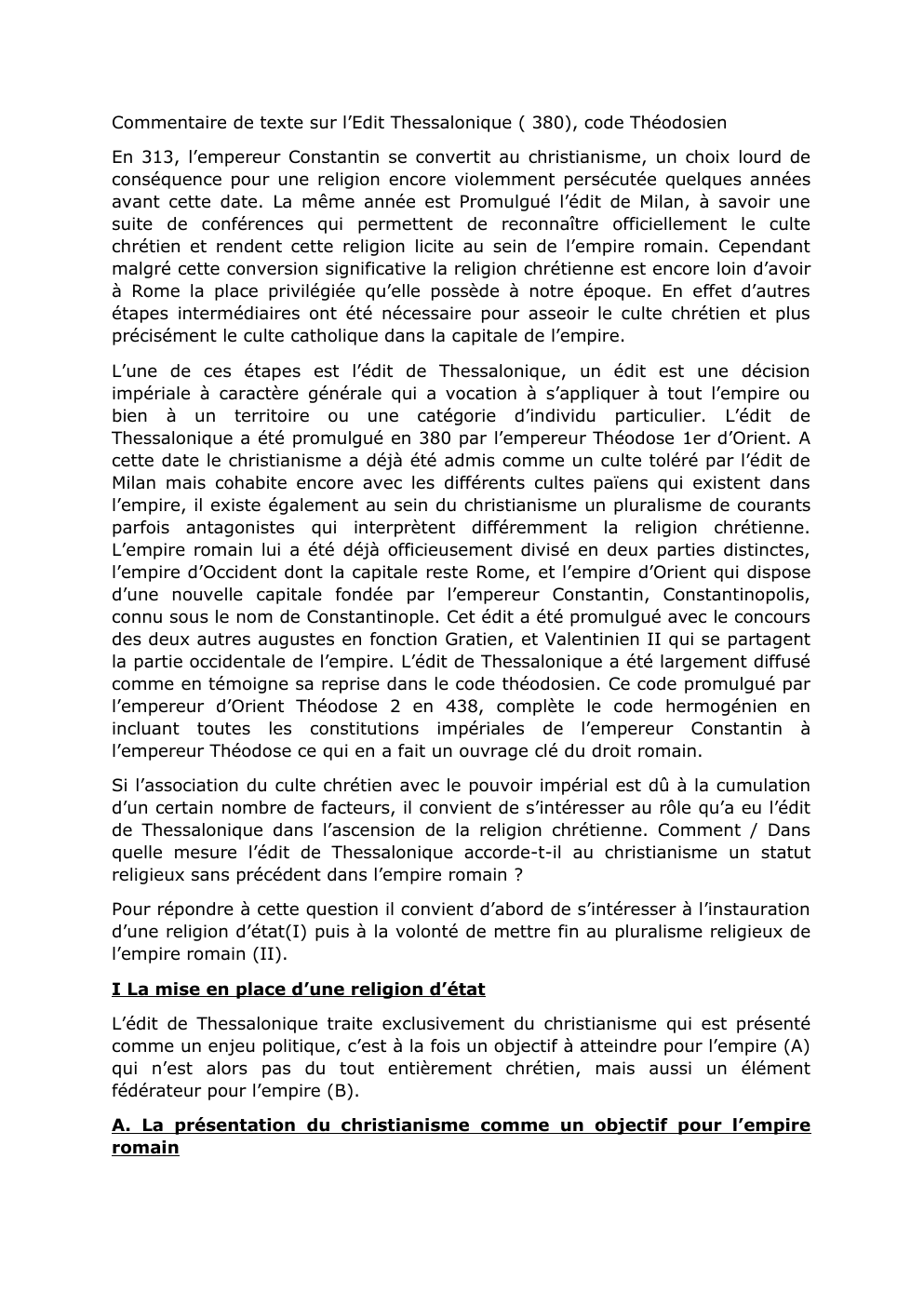 Prévisualisation du document Commentaire de texte sur l’Edit Thessalonique ( 380), code Théodosien