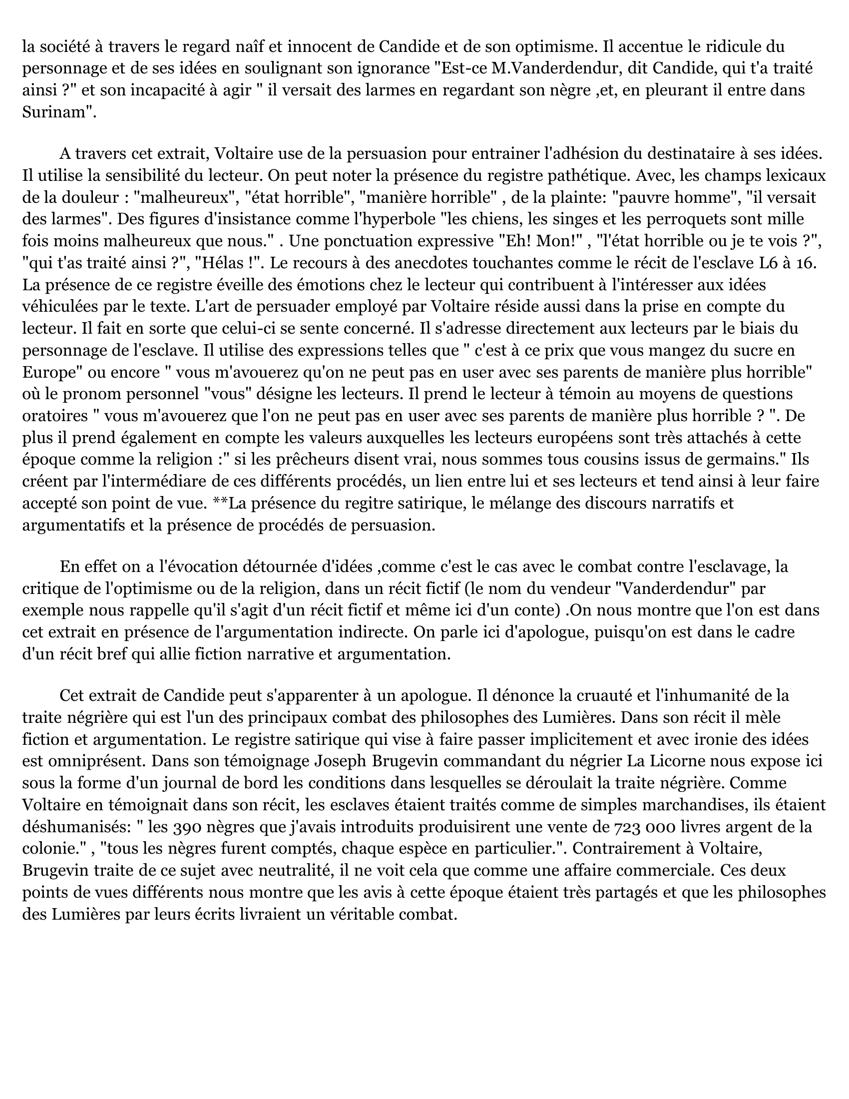 Prévisualisation du document Commentaire de texte Voltaire, Candide (1759)  Page 314 du manuel de français: le nègre de Suriman
