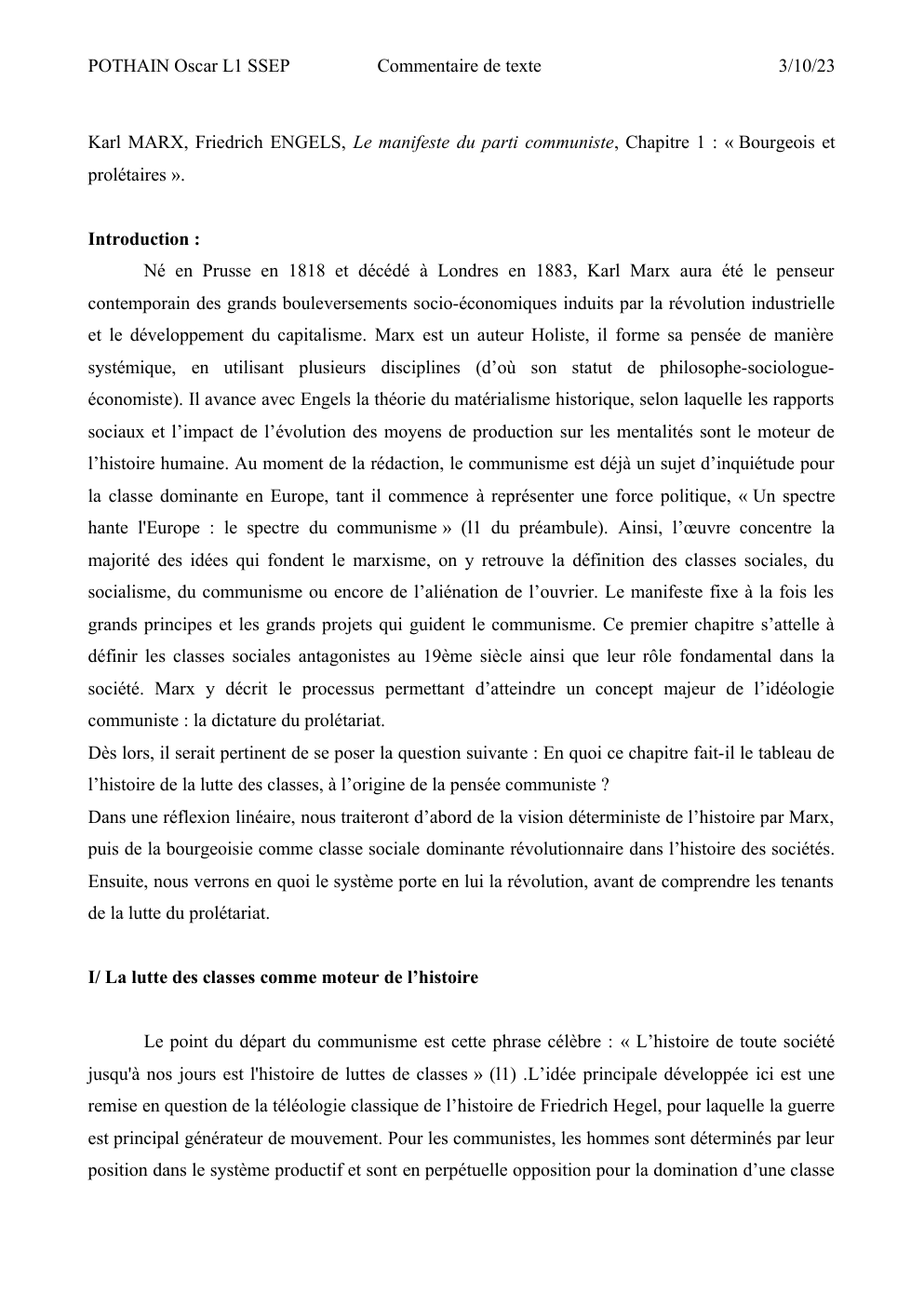 Prévisualisation du document Commentaire du Manifeste du parti Communiste, Chapitre 1 : "Bourgeois et Prolétaires"