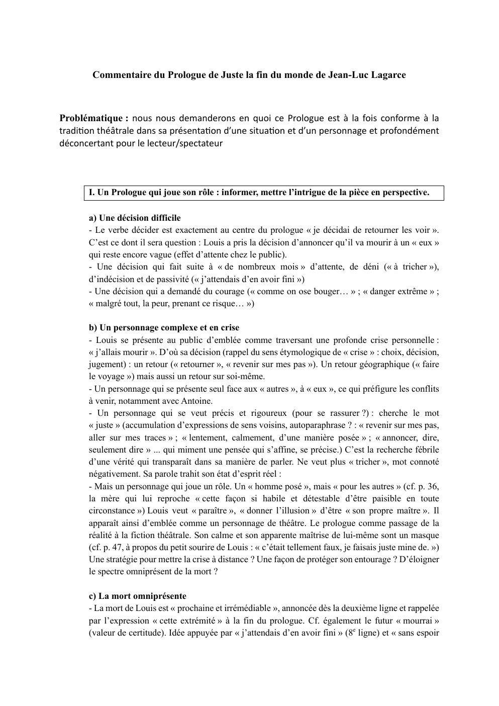 Prévisualisation du document Commentaire du Prologue de Juste la fin du monde de Jean-Luc Lagarce