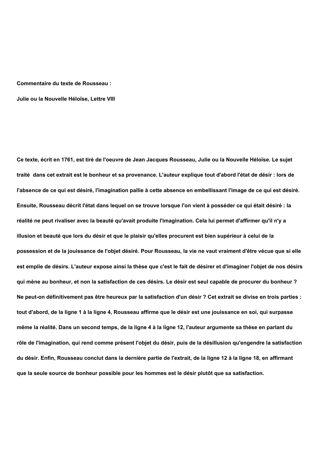 Prévisualisation du document Commentaire du texte de Rousseau : Julie ou la Nouvelle Héloïse, Lettre VIII