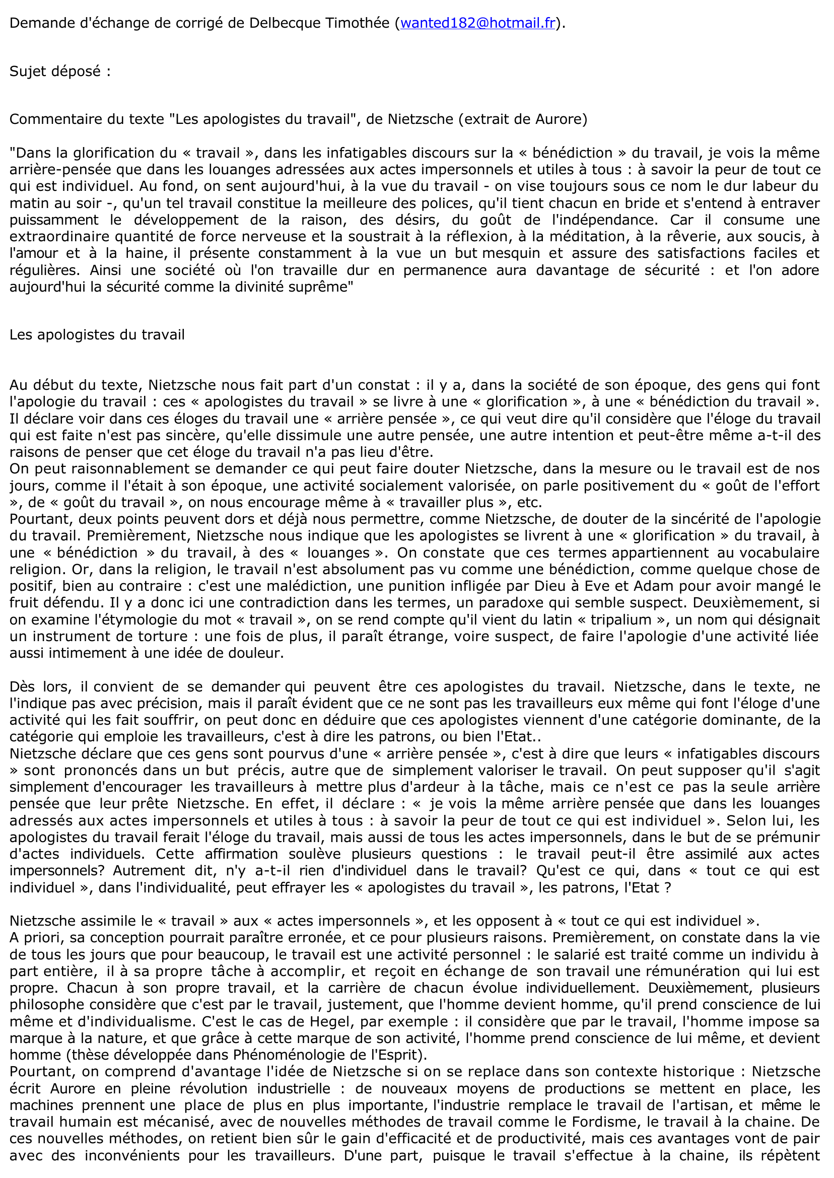 Prévisualisation du document Commentaire du texte "Les apologistes du travail", de Nietzsche (extrait de Aurore)