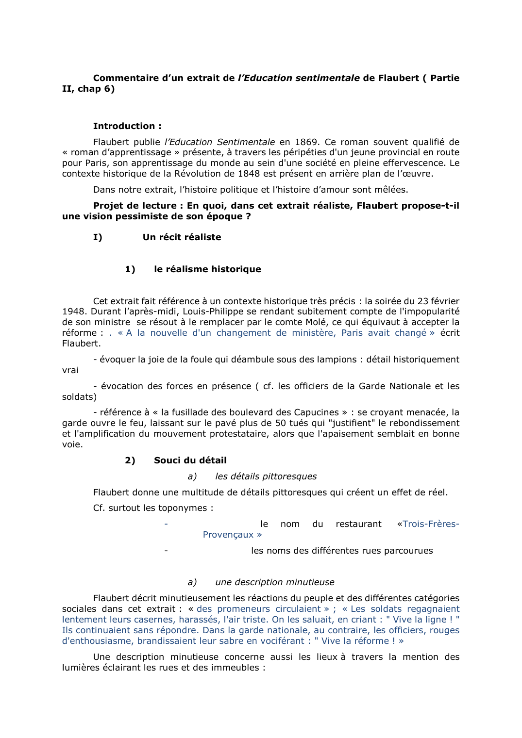 Prévisualisation du document Commentaire d'un extrait de l'Education sentimentale de Flaubert ( Partie II, chap 6)