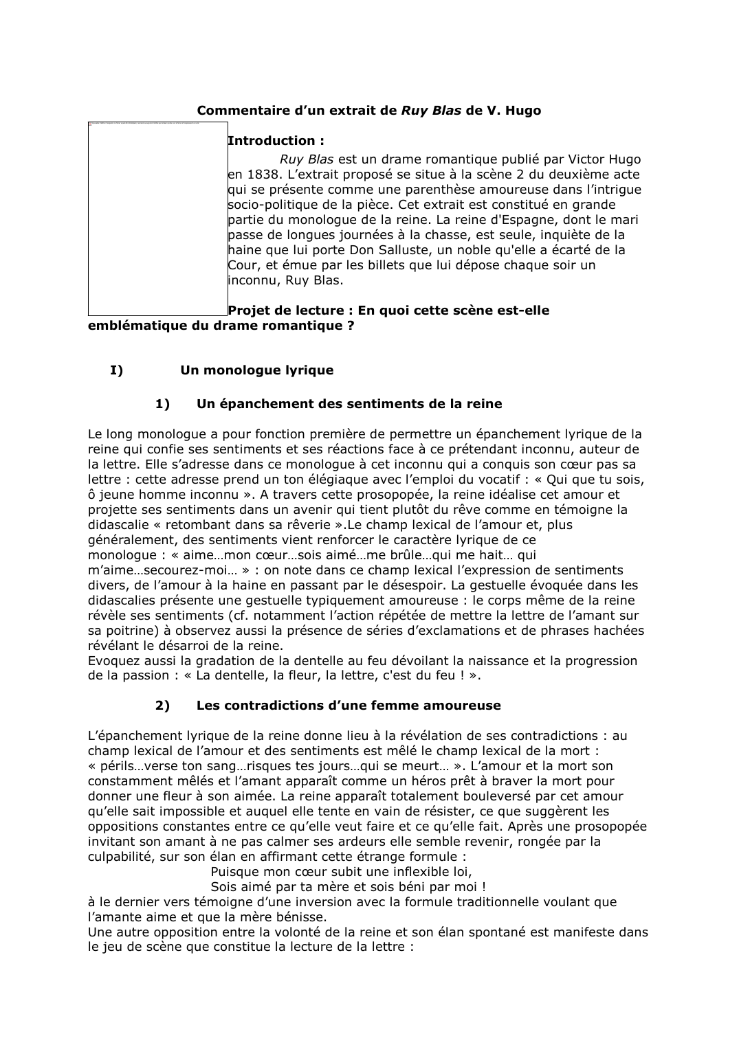 Prévisualisation du document Commentaire d'un extrait de Ruy Blas de V. Hugo. Commentaire