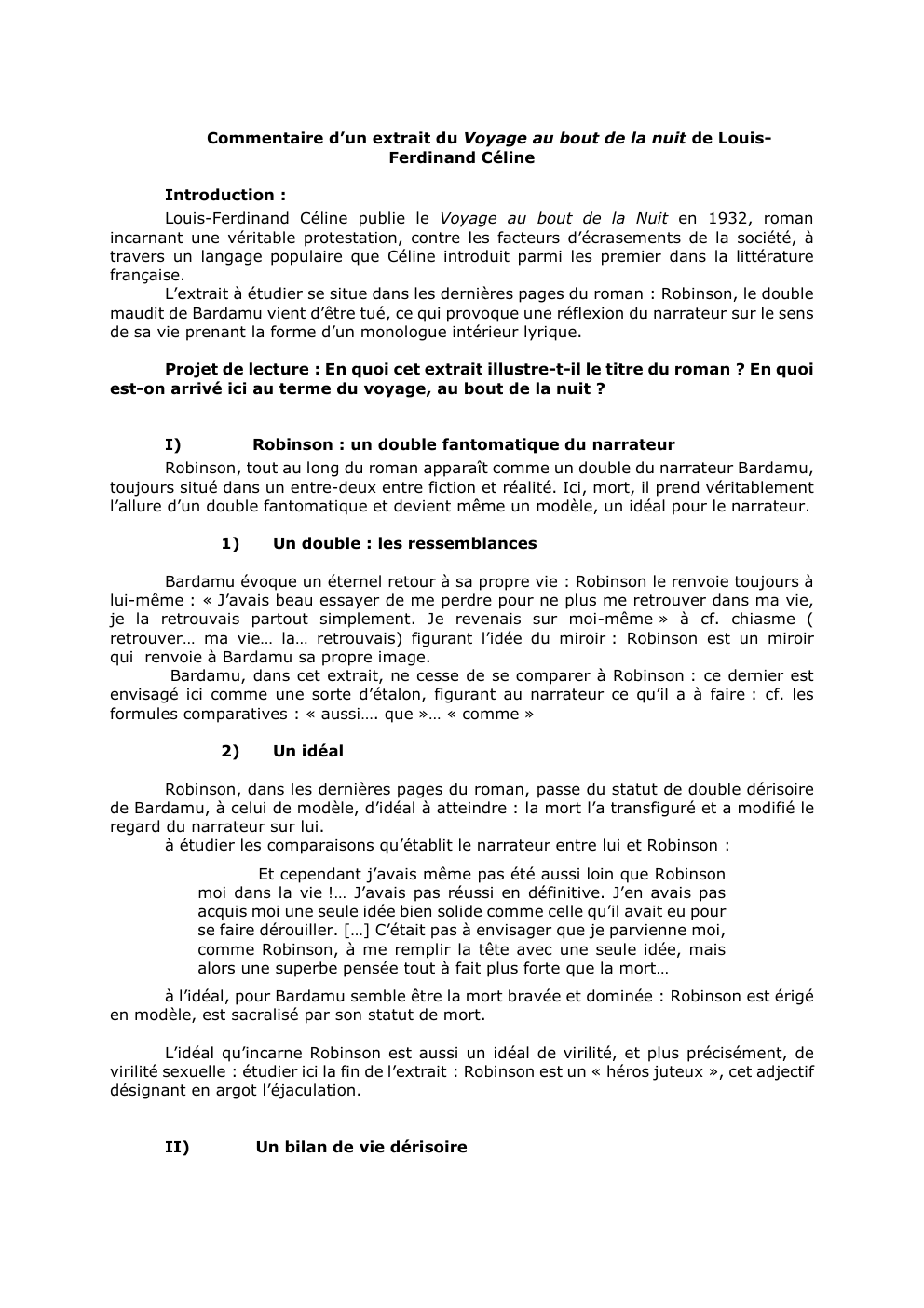 Prévisualisation du document Commentaire d’un extrait du Voyage au bout de la nuit de LouisFerdinand Céline
Introduction :
Louis-Ferdinand Céline publie le Voyage...