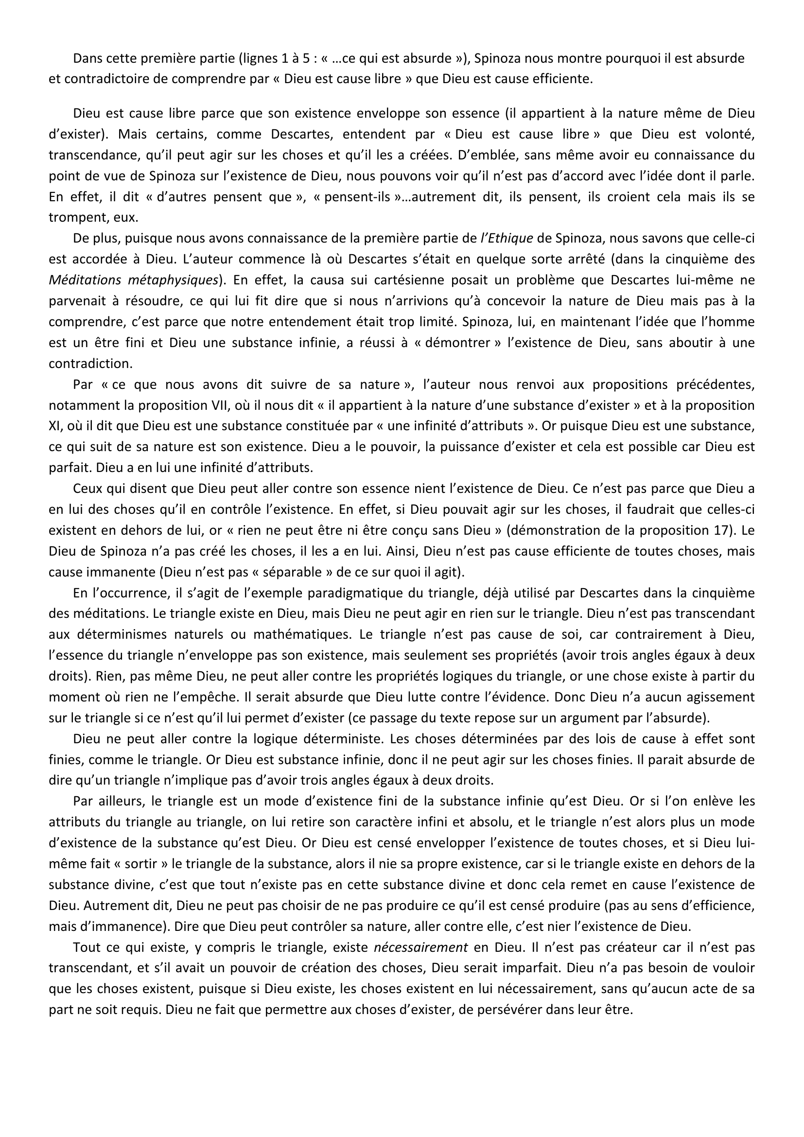 Prévisualisation du document Commentaire d’un texte de Spinoza,  Ethique, I, proposition XVII, scolie