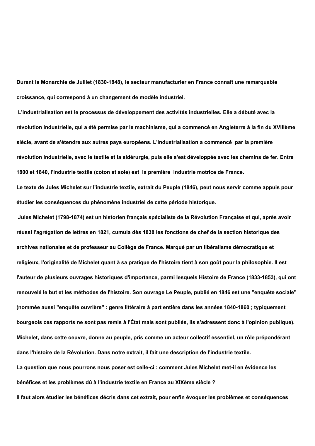 Prévisualisation du document Commentaire d'un texte historique  : L'industrie textile vue par Jules Michelet