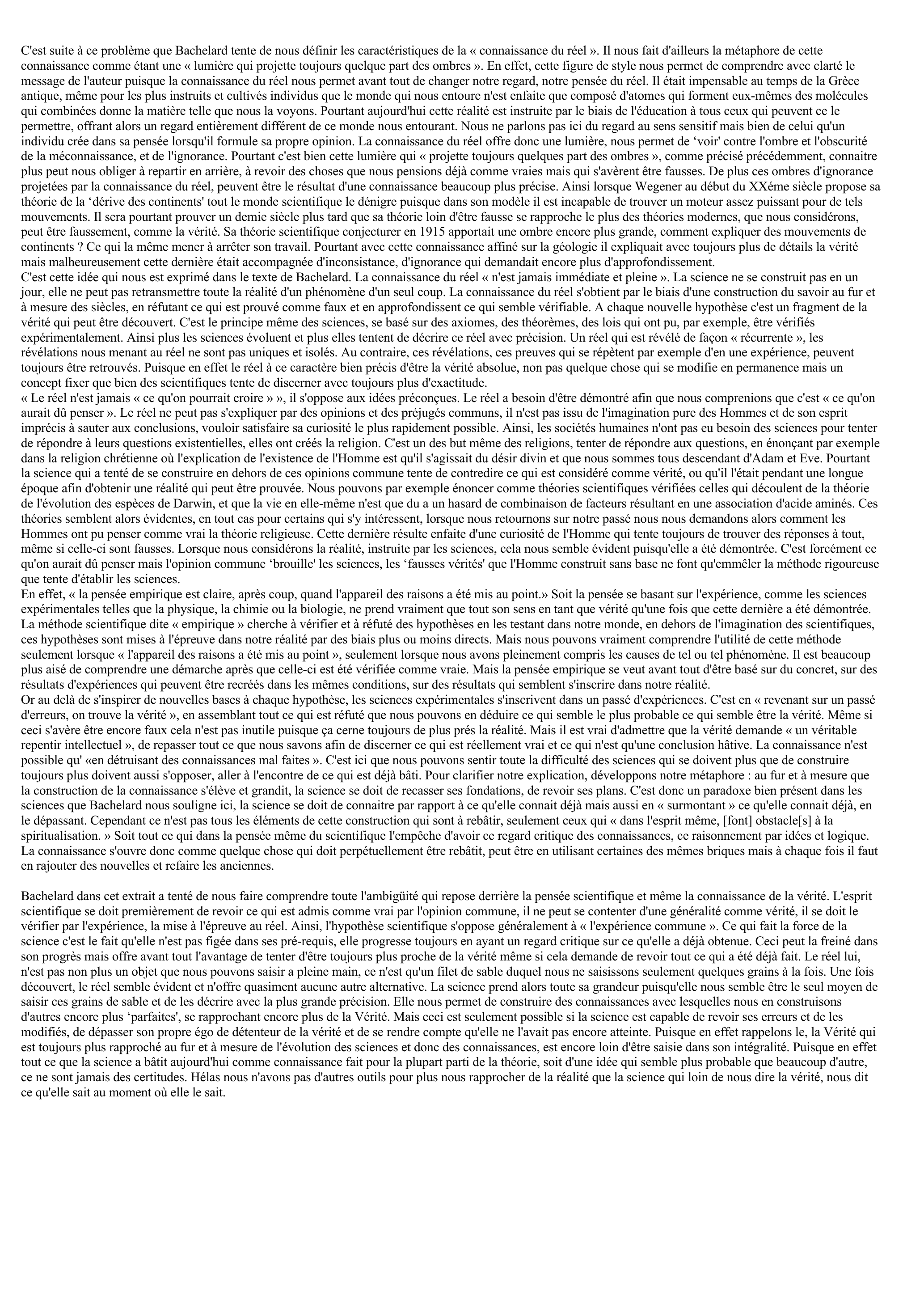 Prévisualisation du document Commentaire d'un texte philosophique :  Formation de L'Esprit Scientifique, Gaston Bachelard : Les obstacles épistémologiques et les « connaissances mal faites »