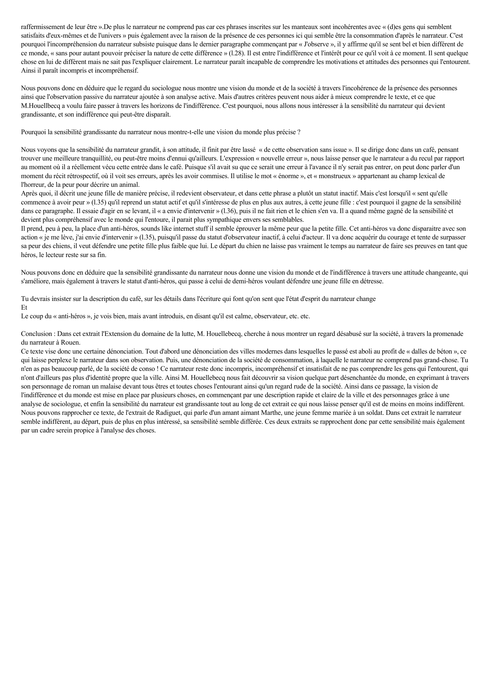 Prévisualisation du document Commentaire français : Michel Houellebecq - « Extension du domaine de la lutte »