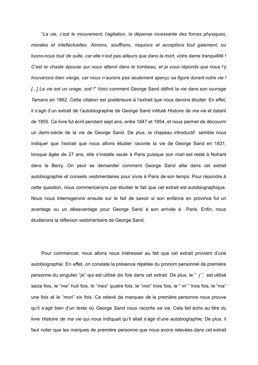 Prévisualisation du document Commentaire George Sand Histoire de ma vie