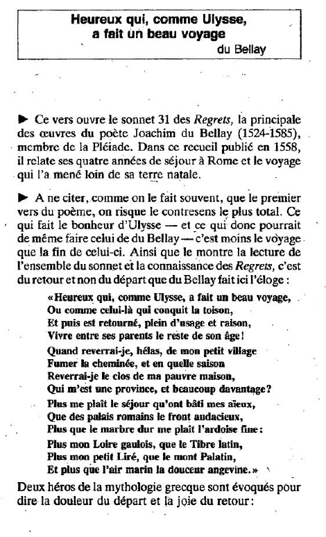 Prévisualisation du document Commentaire Heureux qui comme Ulysse Du Bellay