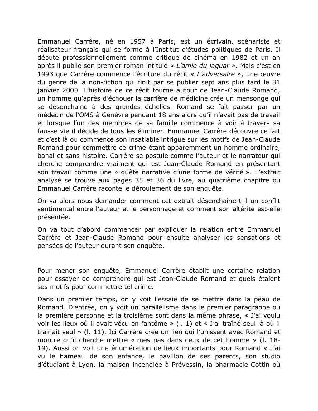 Prévisualisation du document Commentaire- "L'adversaire" de Carrère (Ch.4 pages 35-36)
