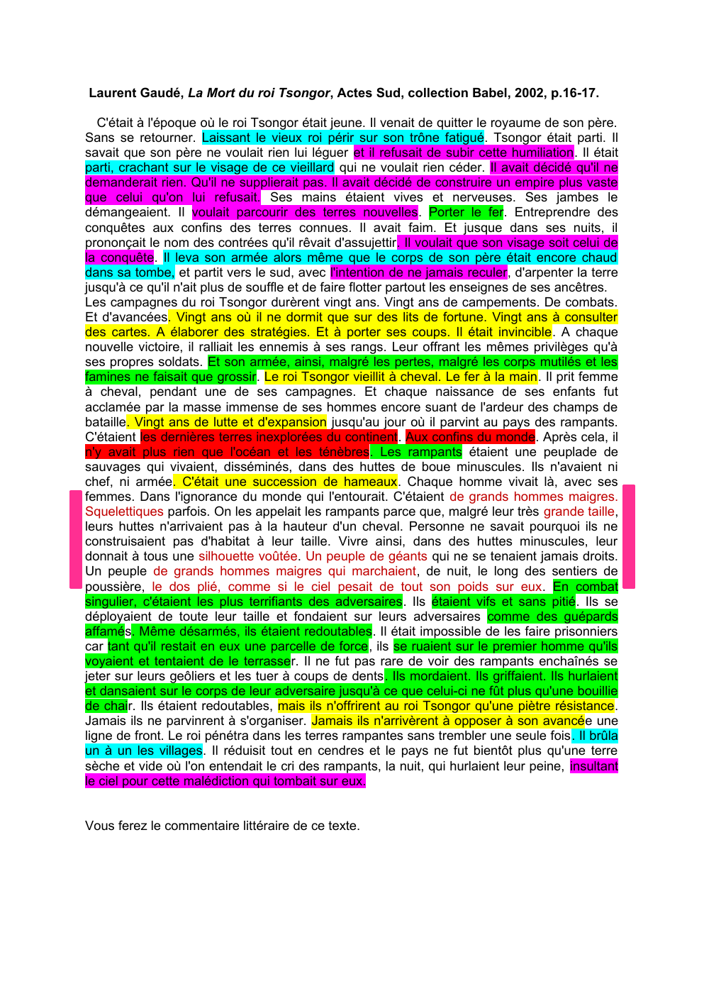 Prévisualisation du document commentaire: Laurent Gaudé, La Mort du roi Tsongor, Actes Sud, collection Babel, 2002, p.16-17
