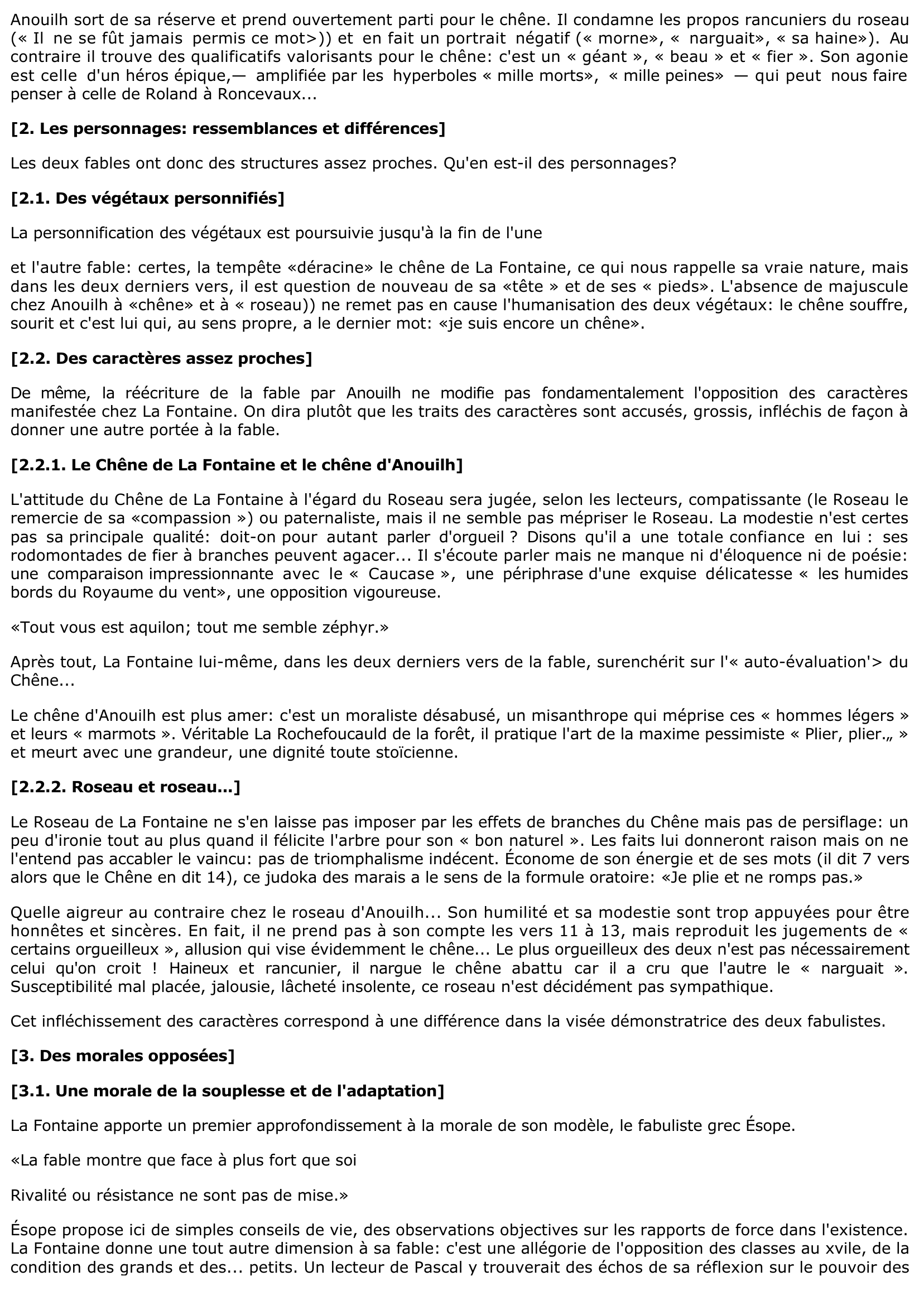 Prévisualisation du document Commentaire: Le chêne et le roseau de La Fontaine et Anouilh