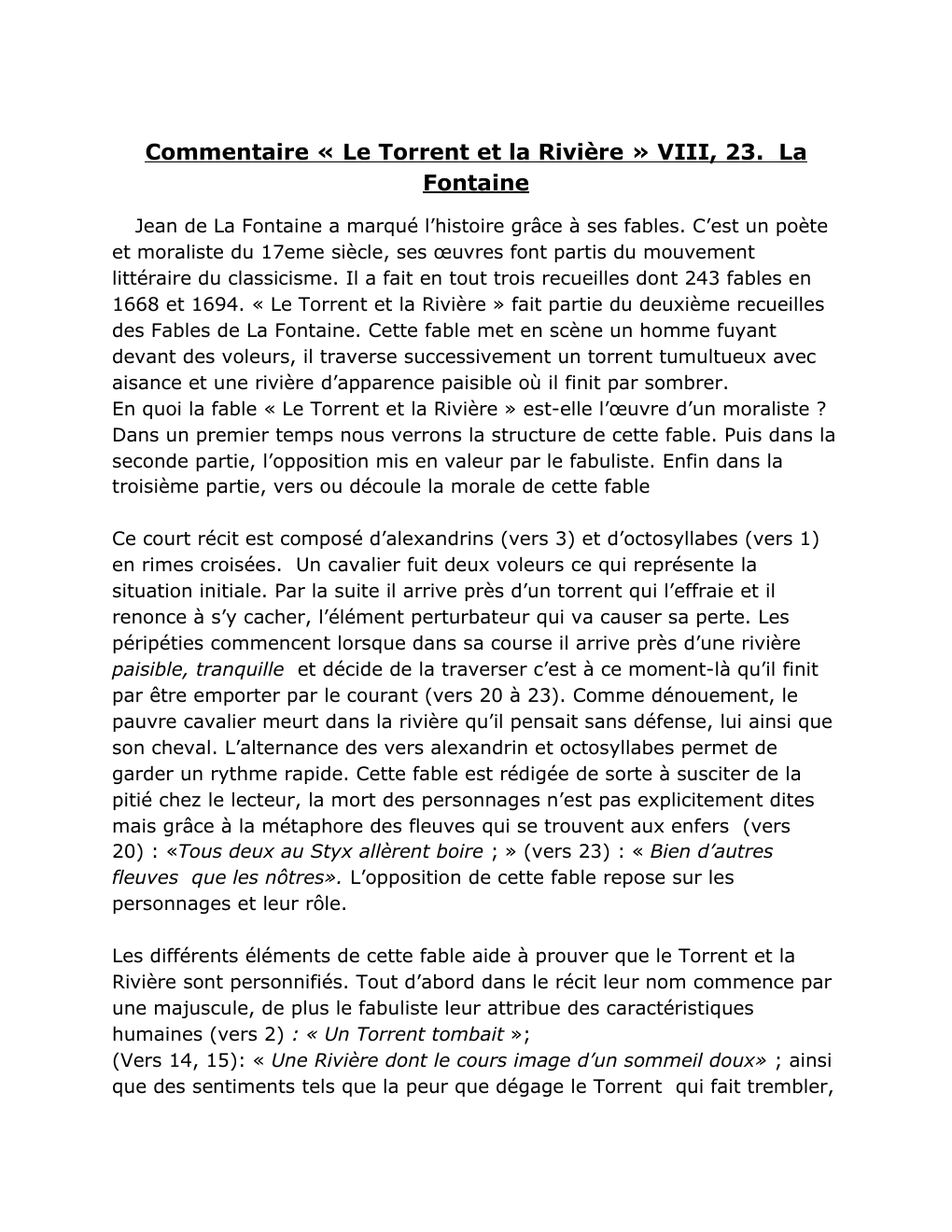 Prévisualisation du document Commentaire « Le Torrent et la Rivière » VIII, 23. La Fontaine