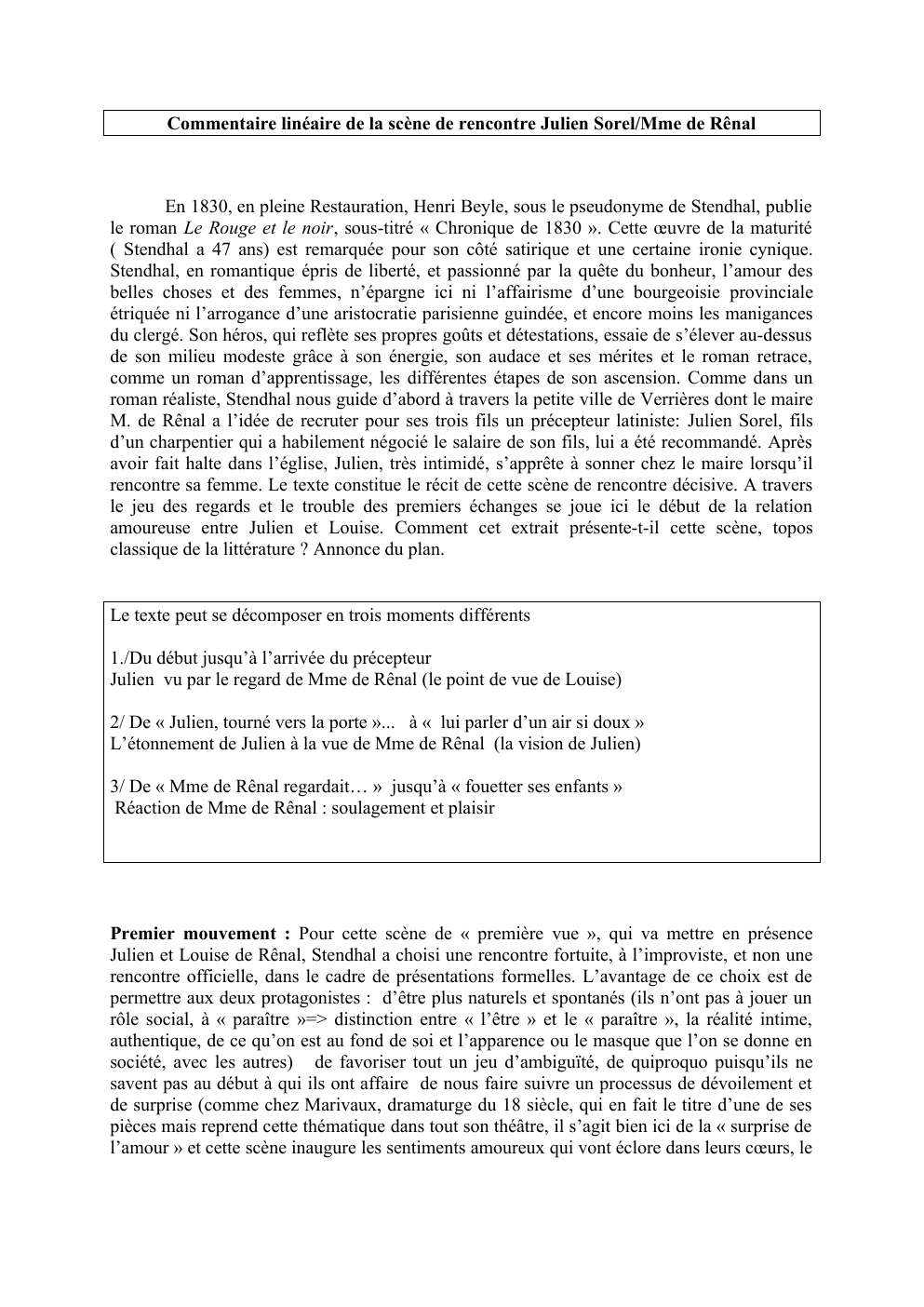 Prévisualisation du document Commentaire linéaire de la scène de rencontre Julien Sorel/Mme de Rênal