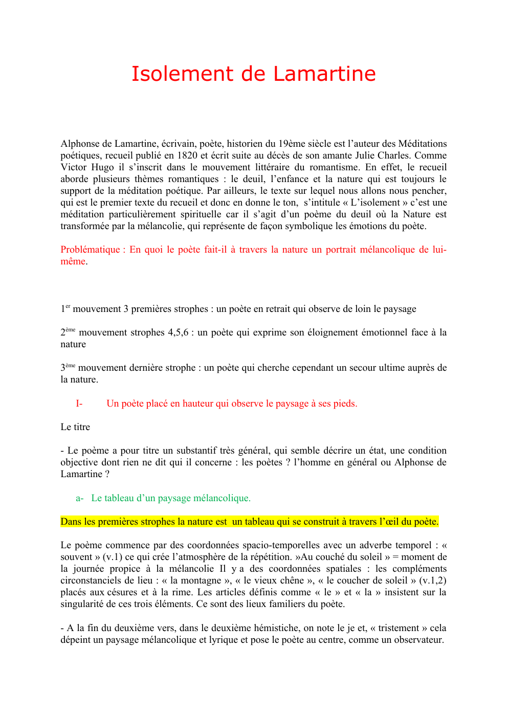 Prévisualisation du document Commentaire linéaire isolement Lamartine