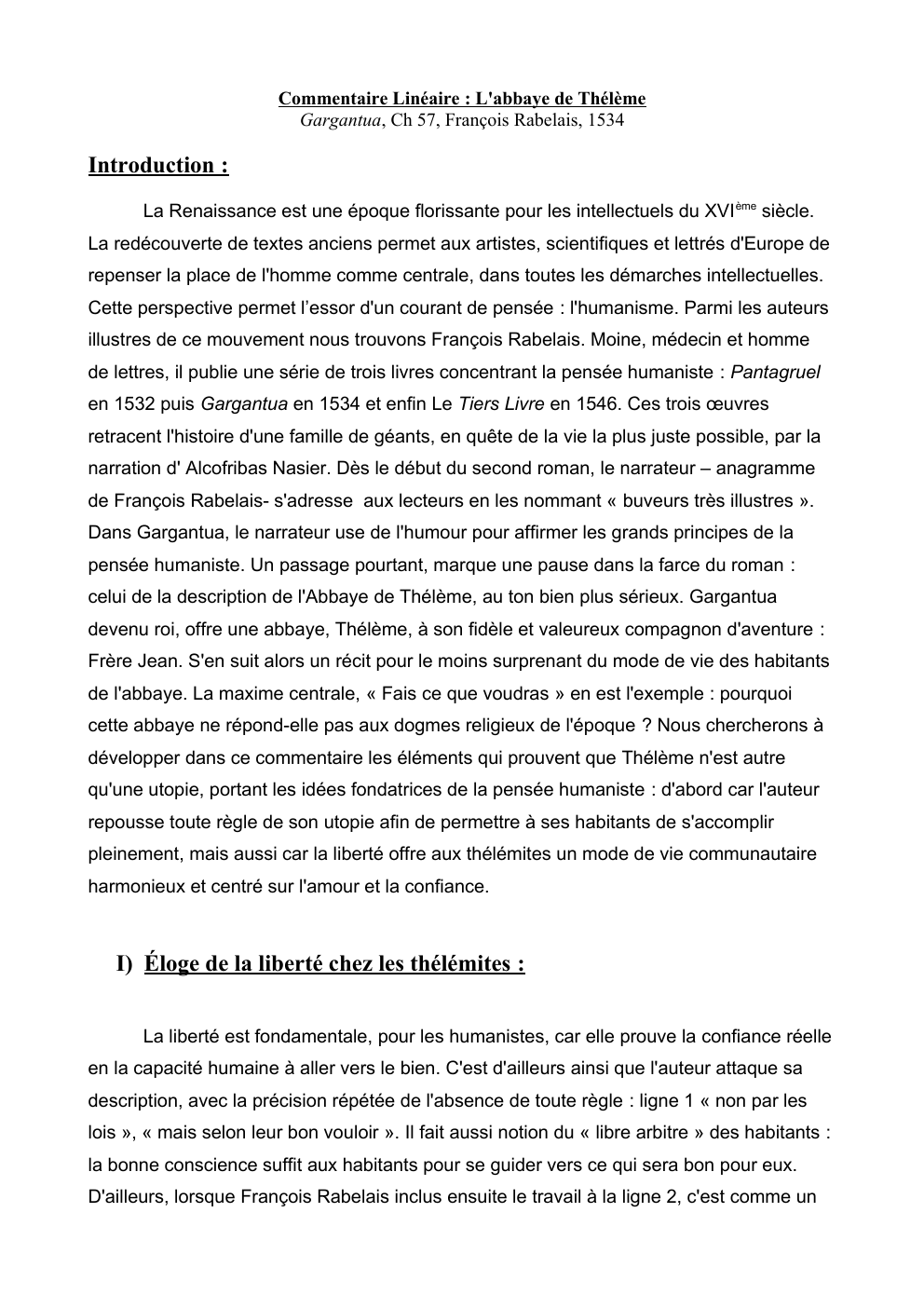 Prévisualisation du document Commentaire Linéaire : L'abbaye de Thélème Gargantua, Ch 57, François Rabelais, 1534