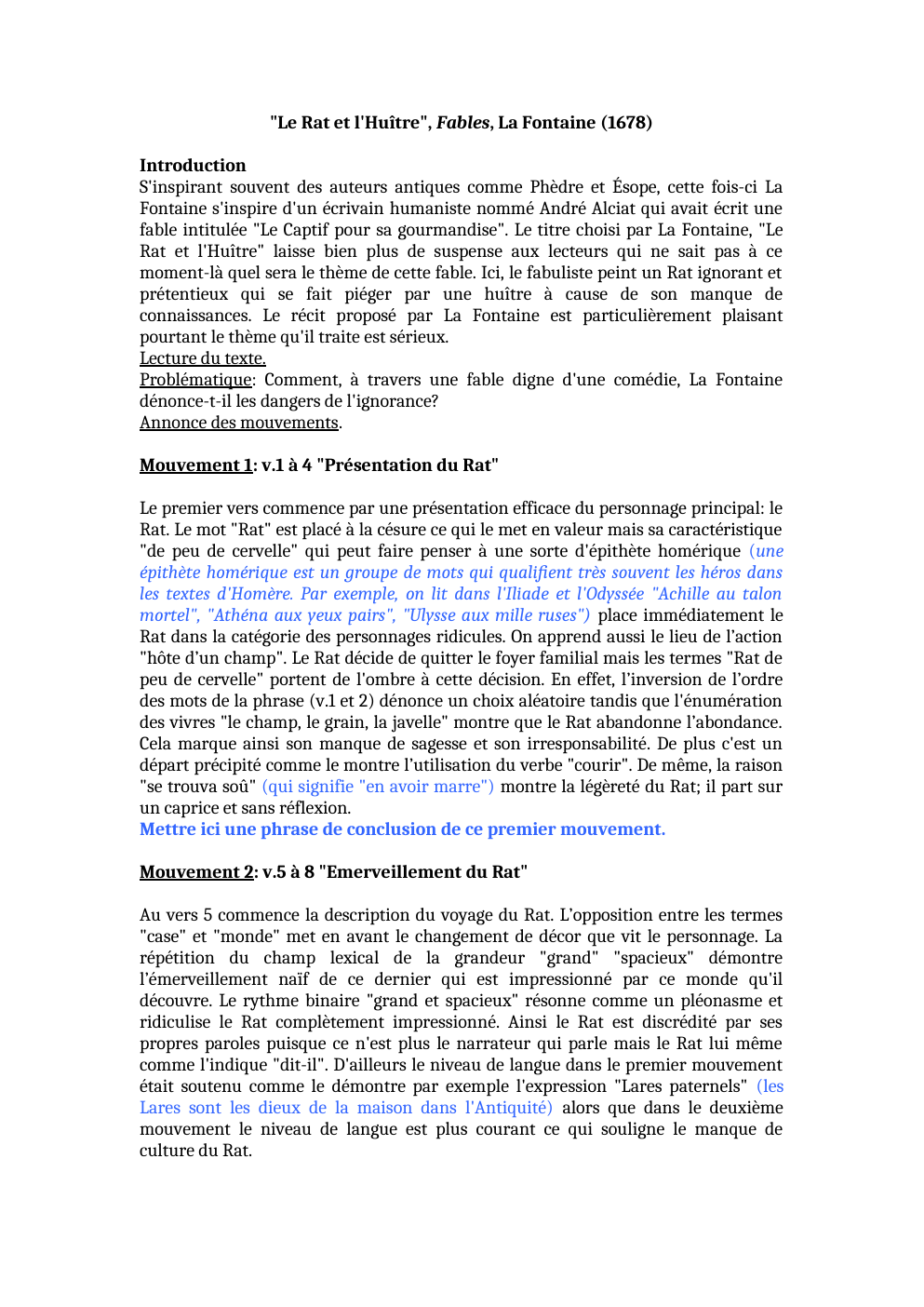 Prévisualisation du document commentaire linéaire Le rat et l'huitre de La Fontaine