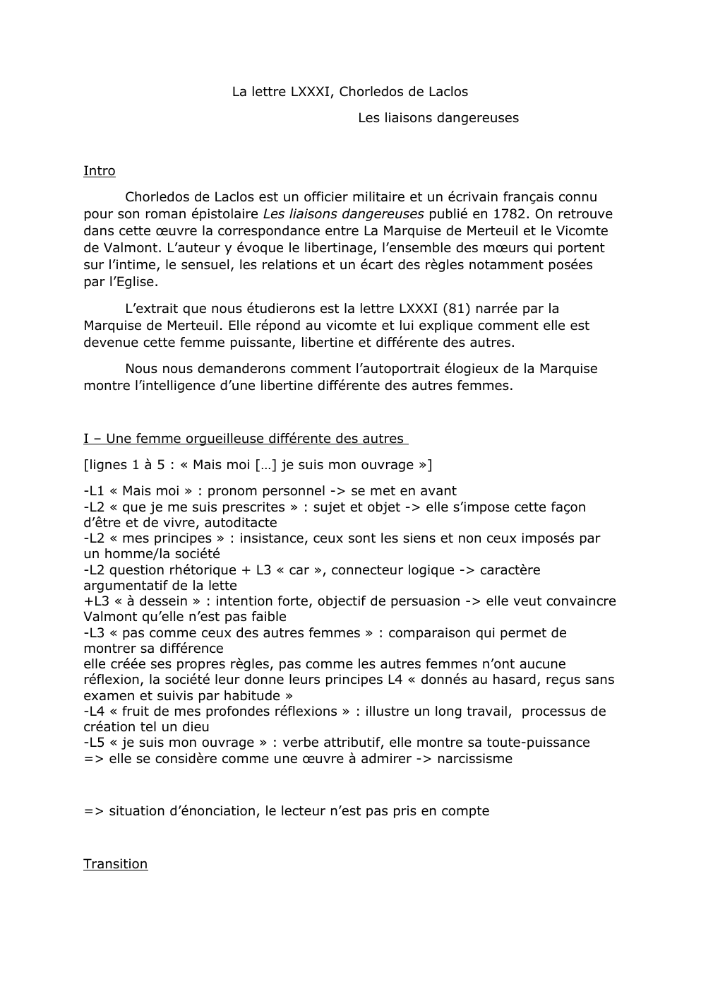 Prévisualisation du document Commentaire linéaire - Lettre 81 des Liaisons Dangereuses (Choderlos de Laclos)