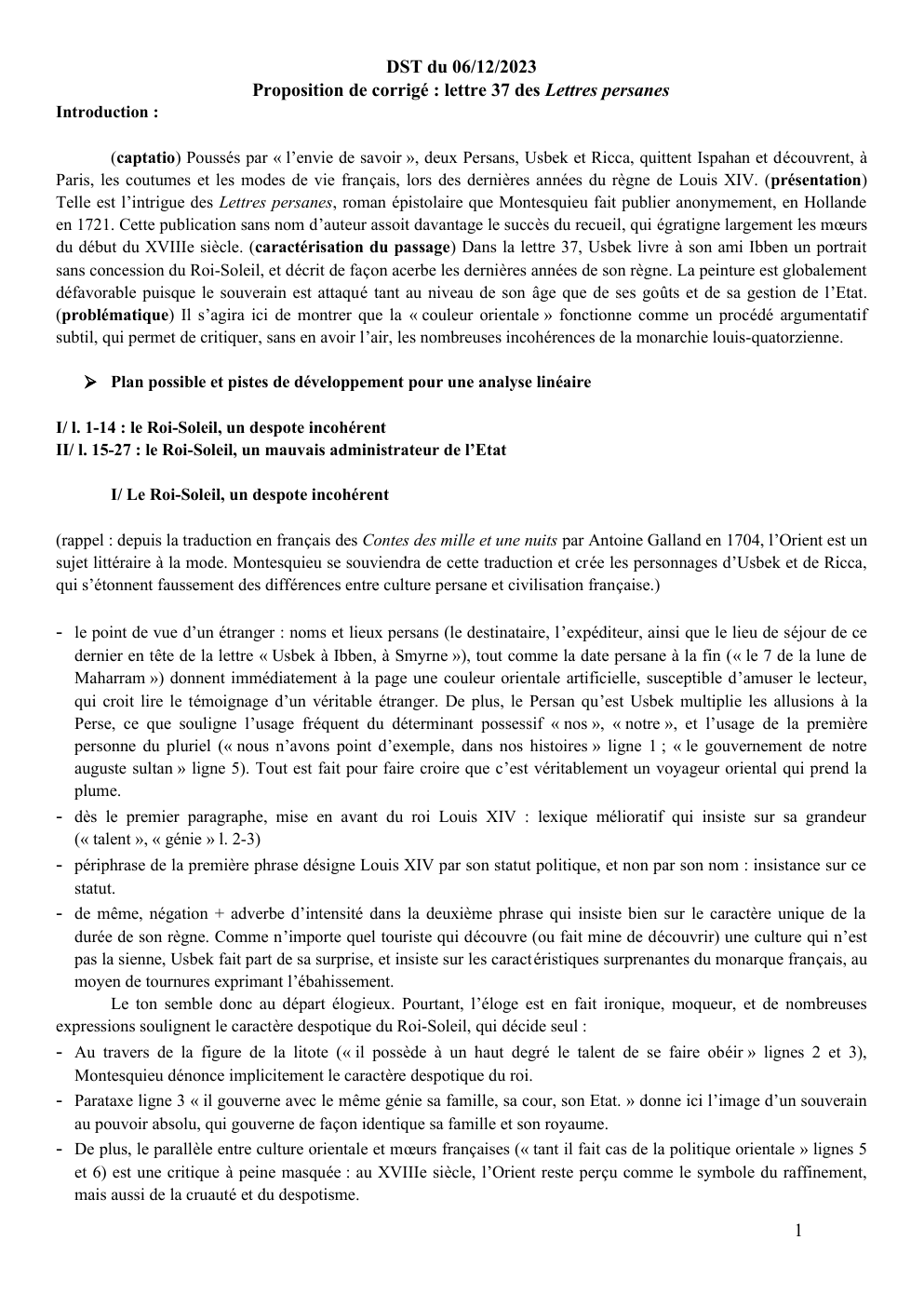 Prévisualisation du document Commentaire linéaire Lettres Persanes Lettre 37