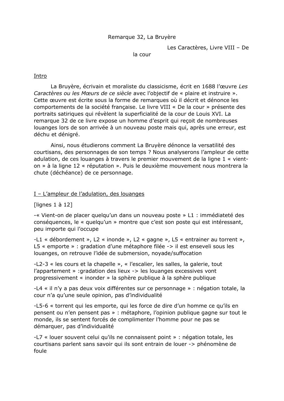 Prévisualisation du document Commentaire linéaire - Remarque 32, Les Caractères de La Bruyère