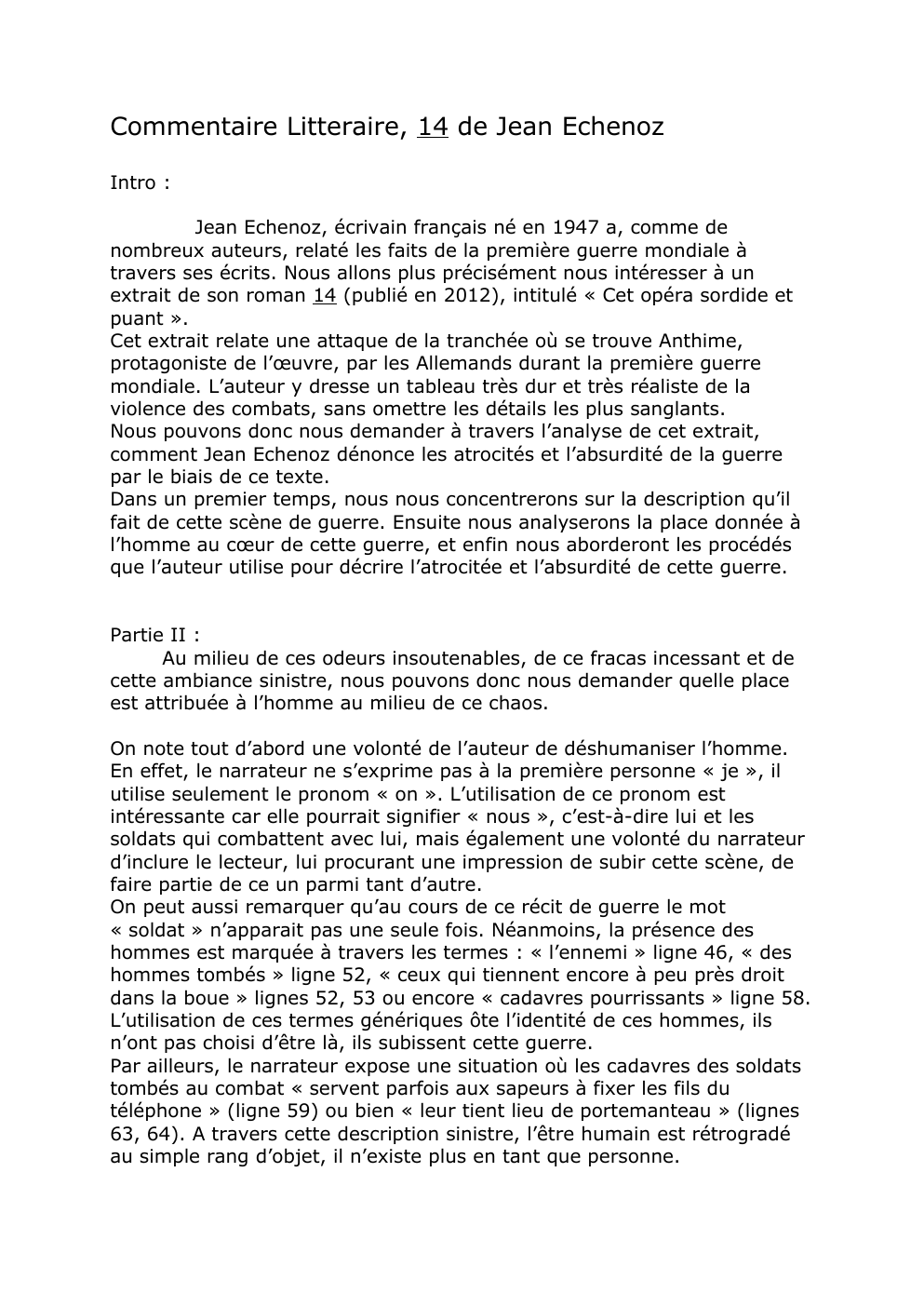 Prévisualisation du document Commentaire Littéraire, 14 de Jean Echenoz