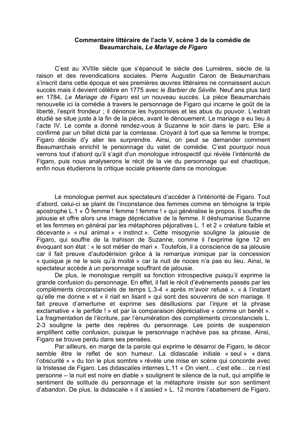 Prévisualisation du document Commentaire littéraire de l’acte V, scène 3 de la comédie de Beaumarchais, Le Mariage de Figaro