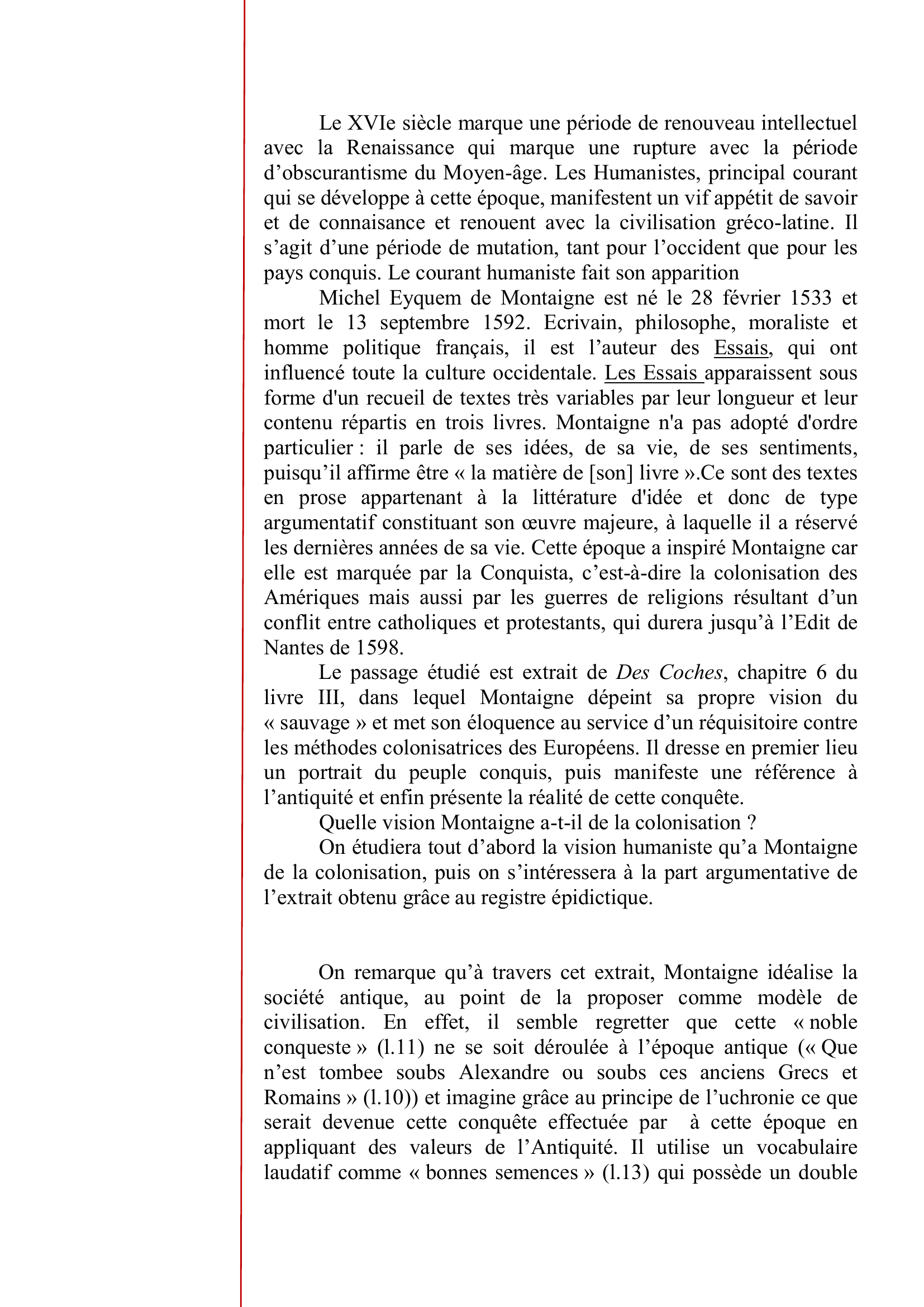 Prévisualisation du document Commentaire littéraire:  « Des Coches », Essais, Montaigne -  Chapitre VI livre 3