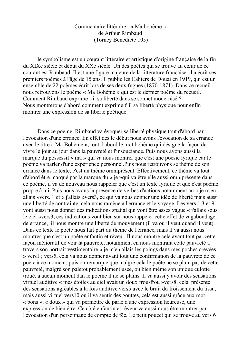 Prévisualisation du document Commentaire littéraire : « Ma bohème » de Arthur Rimbaud