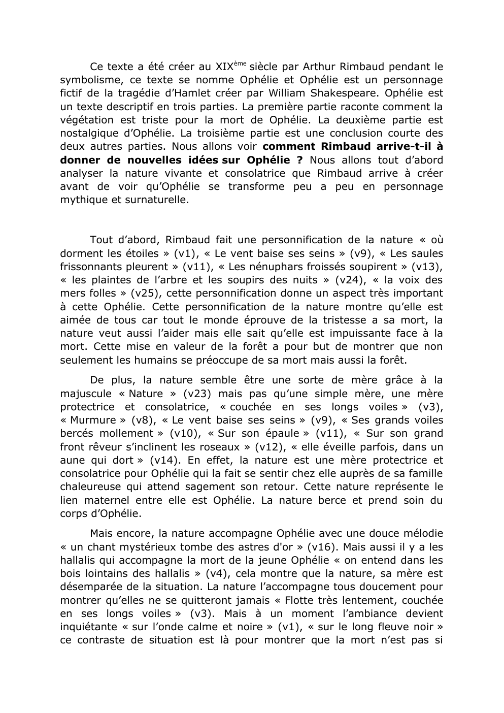 Prévisualisation du document Commentaire Littéraire Rimbaud Ophélie