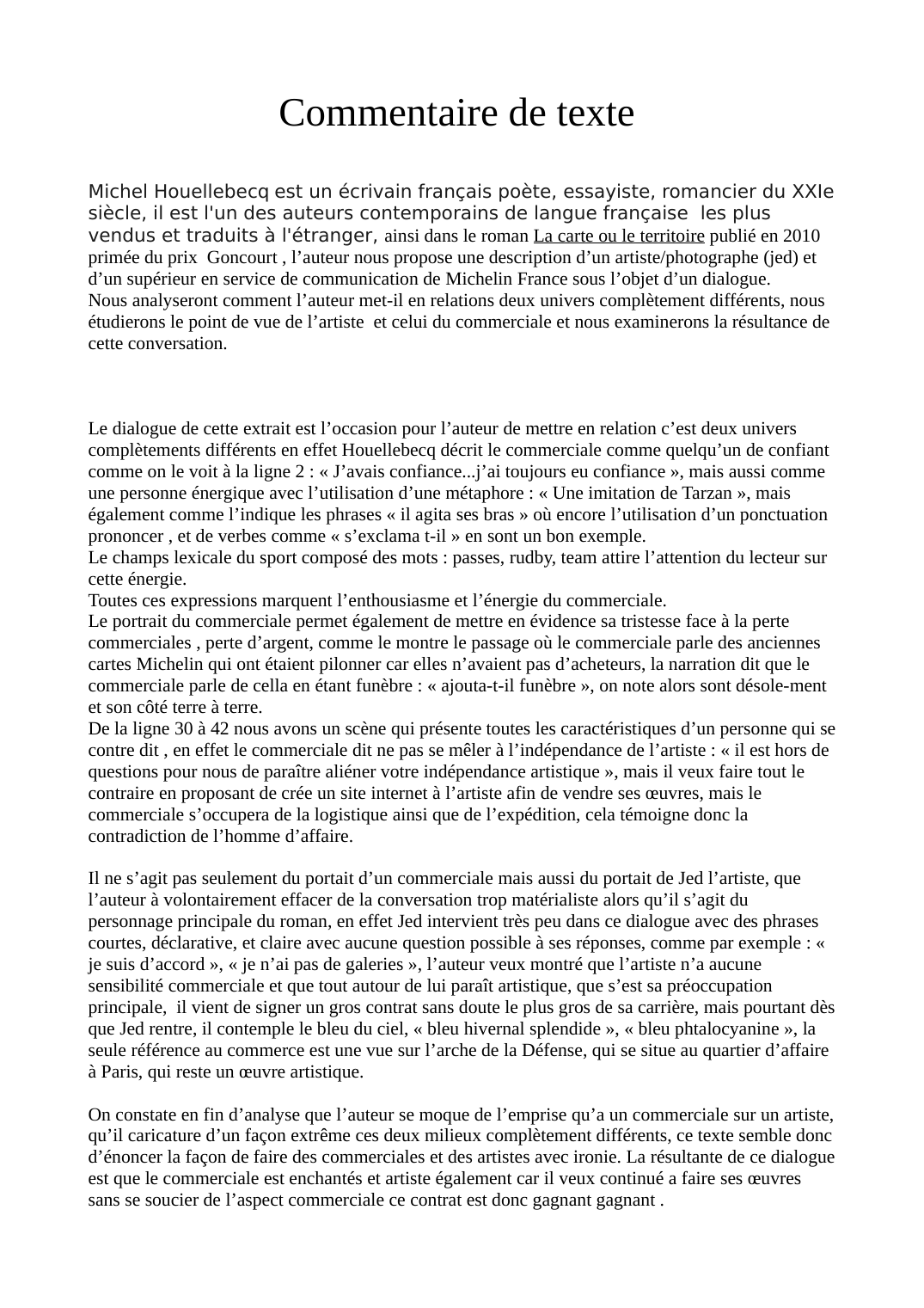 Prévisualisation du document Commentaire Michel Houellebecq "La carte ou le Territoire"