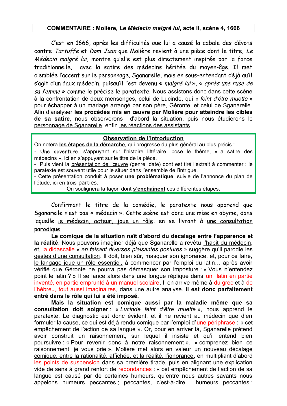 Prévisualisation du document COMMENTAIRE : Molière, Le Médecin malgré lui, acte II, scène 4, 1666