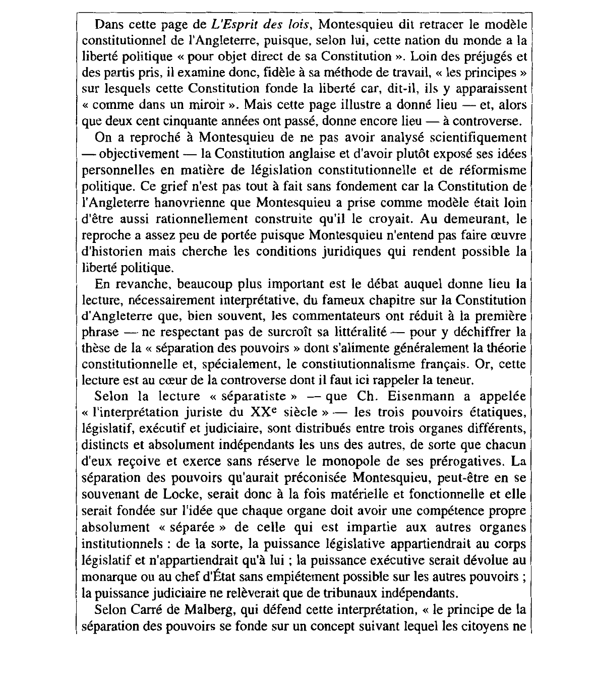 Prévisualisation du document Commentaire - Montesquieu - Esprit des lois :  la non-confusion des pouvoirs