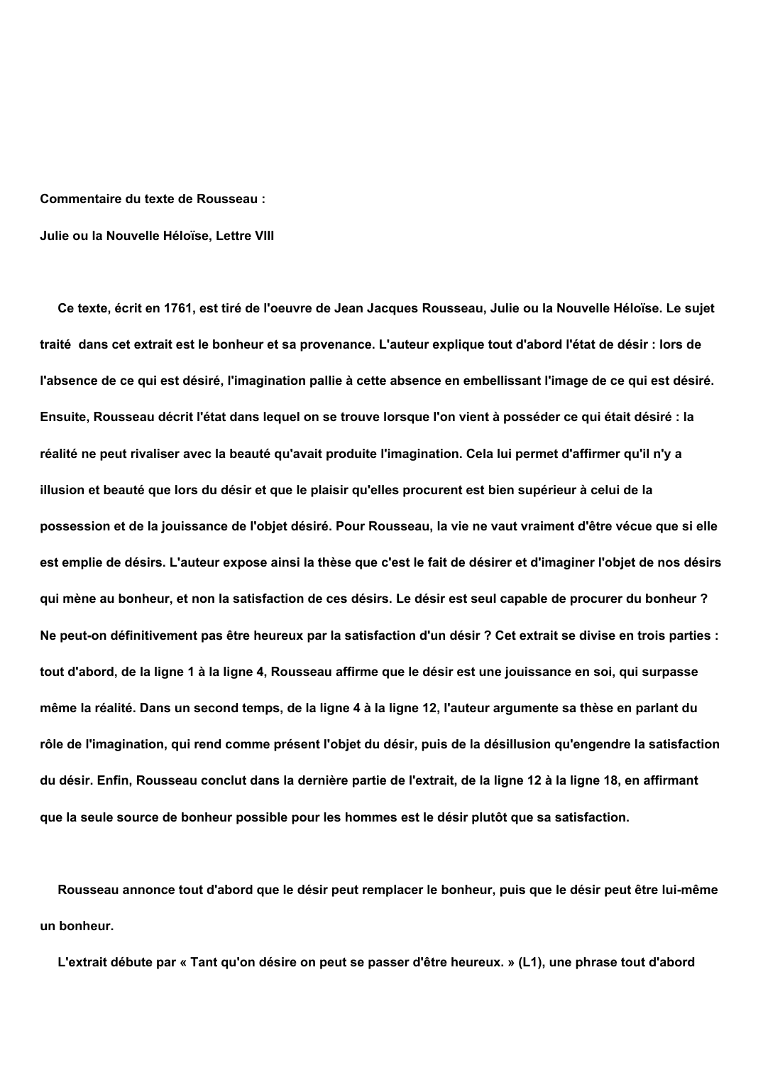 Prévisualisation du document Commentaire Rousseau, Julie et la nouvelle Héloise, lettre VIII