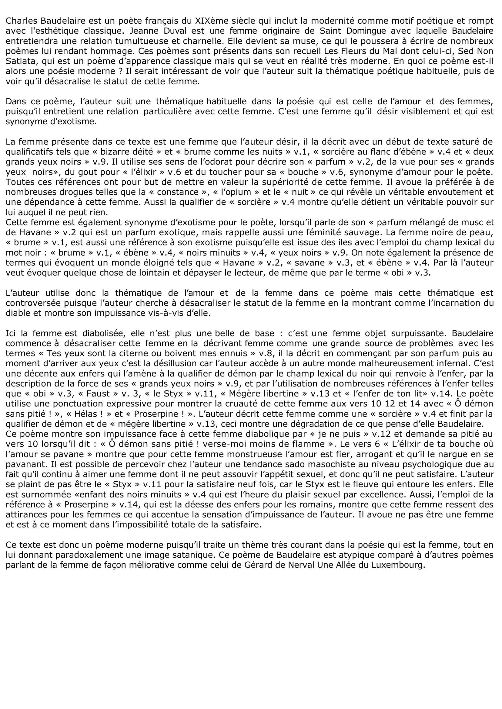 Prévisualisation du document Commentaire    : « Sed non Satiata » de Charles Baudelaire
