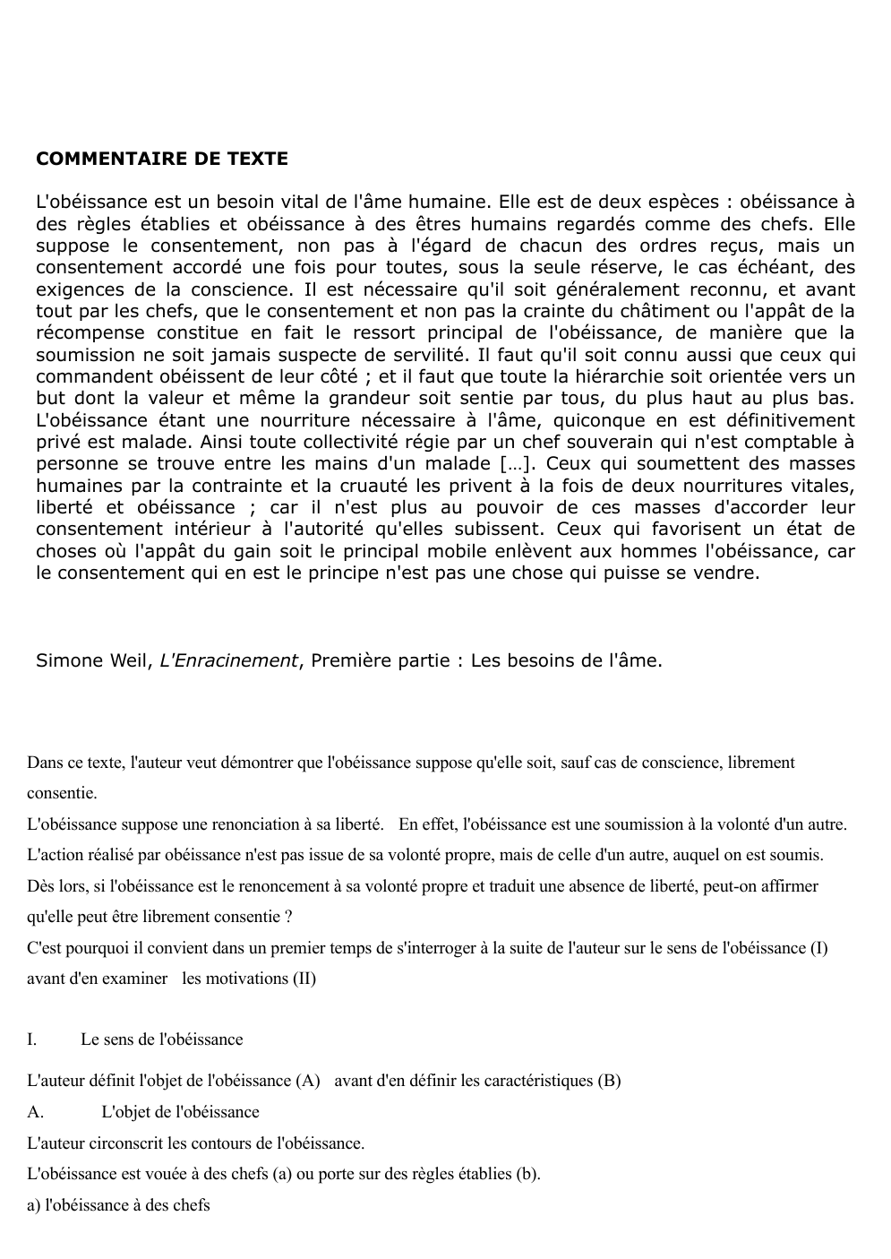 Prévisualisation du document commentaire Simone Weil, L'Enracinement, Première partie : Les besoins de l'âme