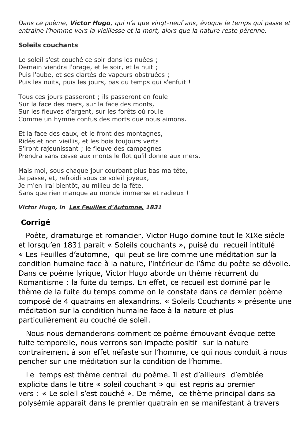 Prévisualisation du document commentaire Soleils couchants Victor Hugo
