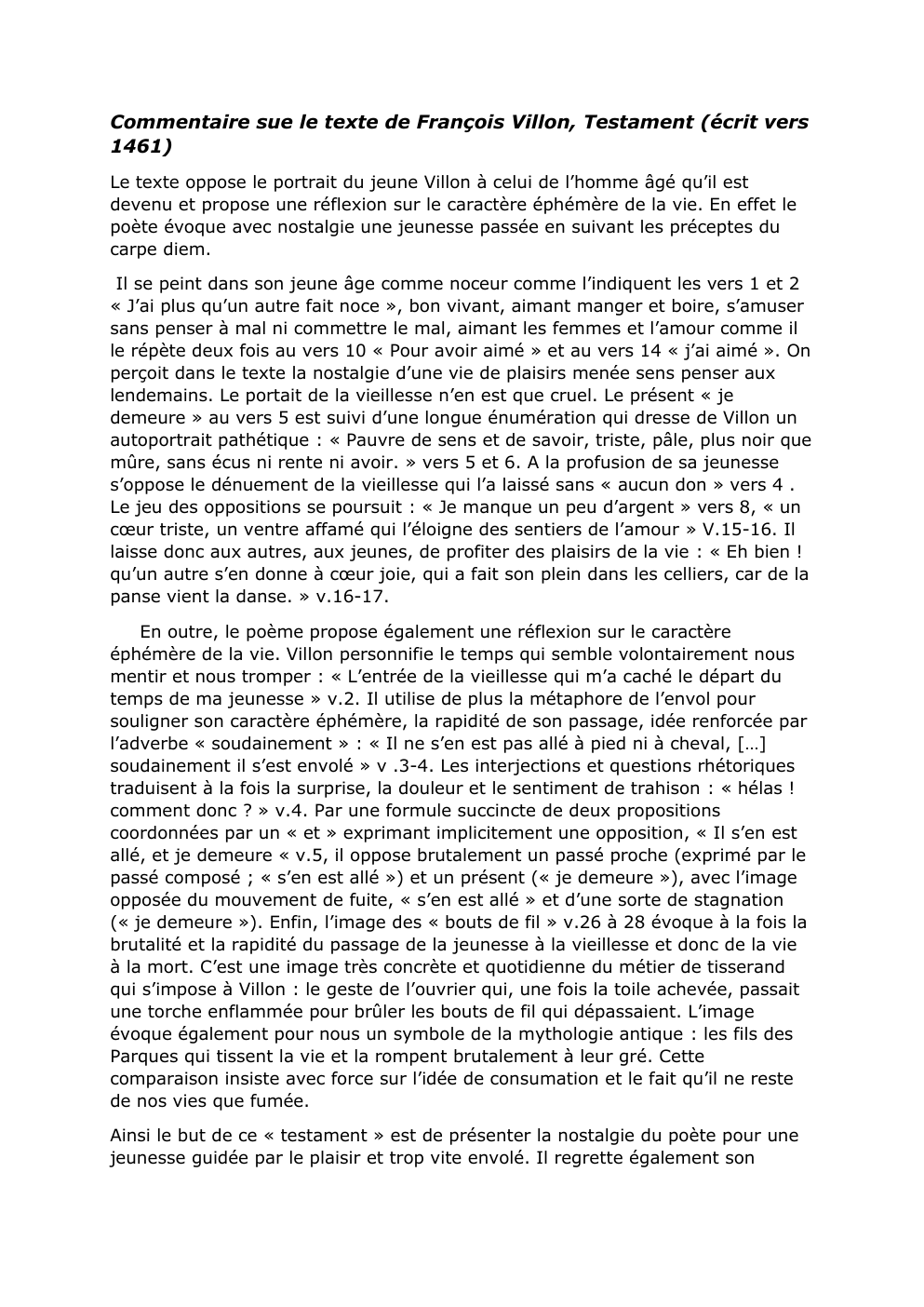 Prévisualisation du document Commentaire sue le texte de François Villon, Testament (écrit vers 1461)