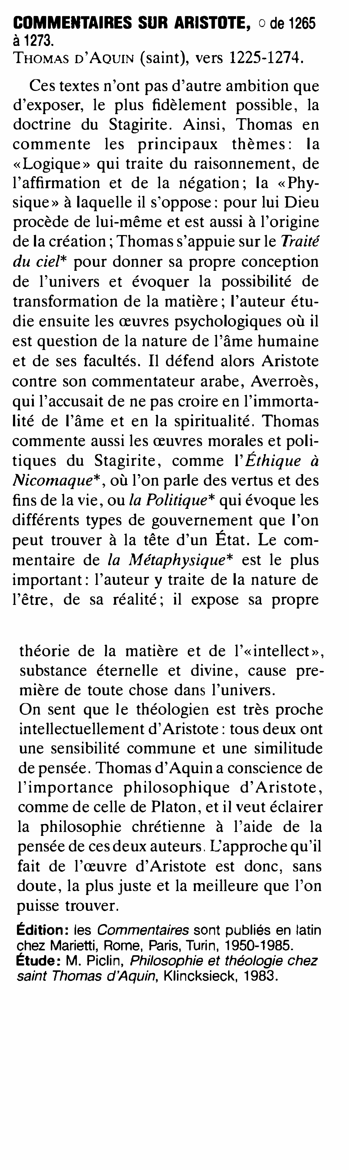 Prévisualisation du document COMMENTAIRE SUR ARISTOTE. (résumé & analyse) de saint Thomas d’Aquin