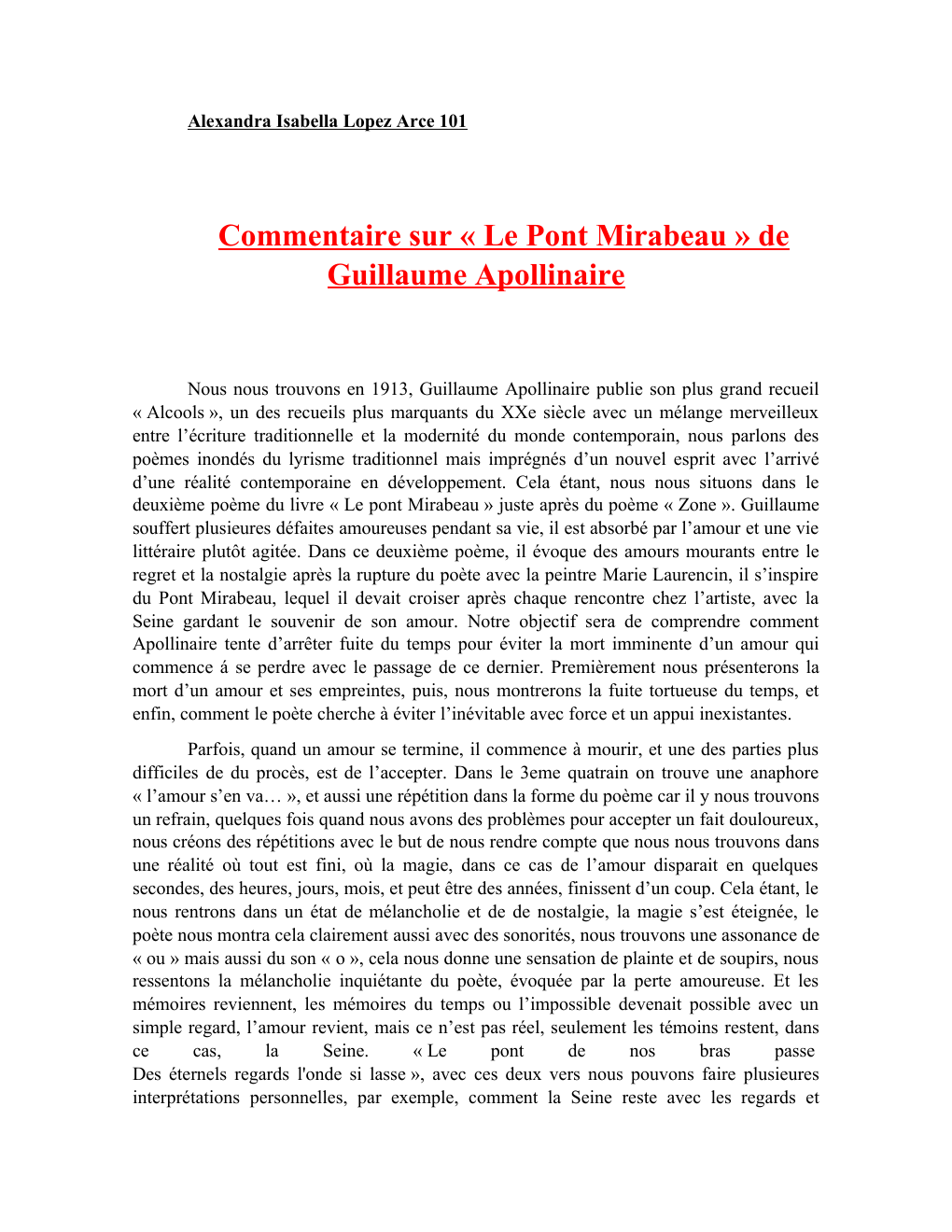 Prévisualisation du document Commentaire sur « Le Pont Mirabeau » de  Guillaume Apollinaire