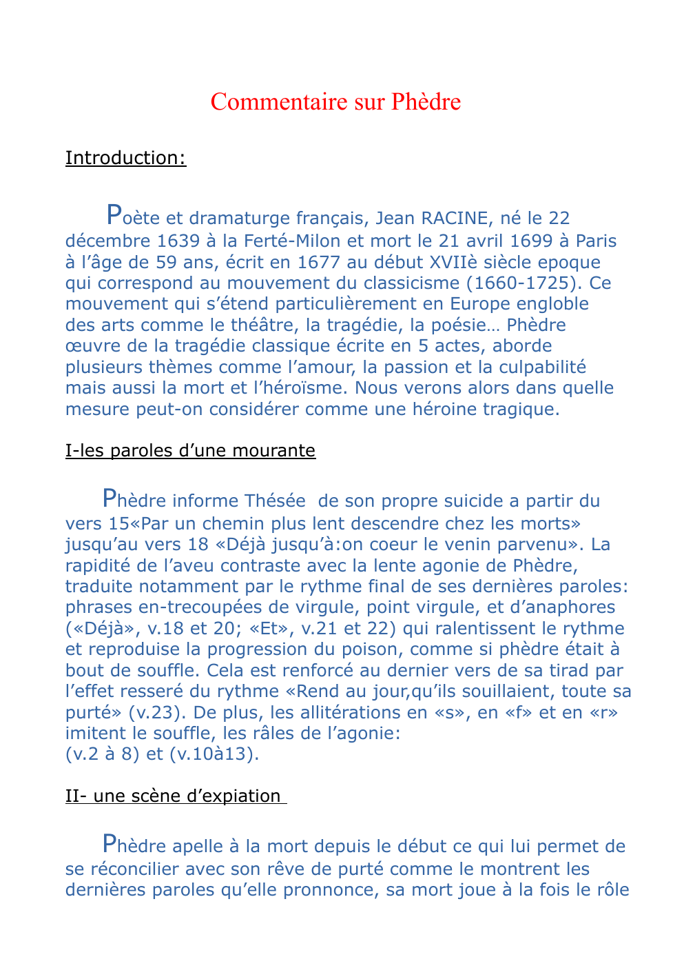 Prévisualisation du document commentaire sur phèdre de Jean Racine