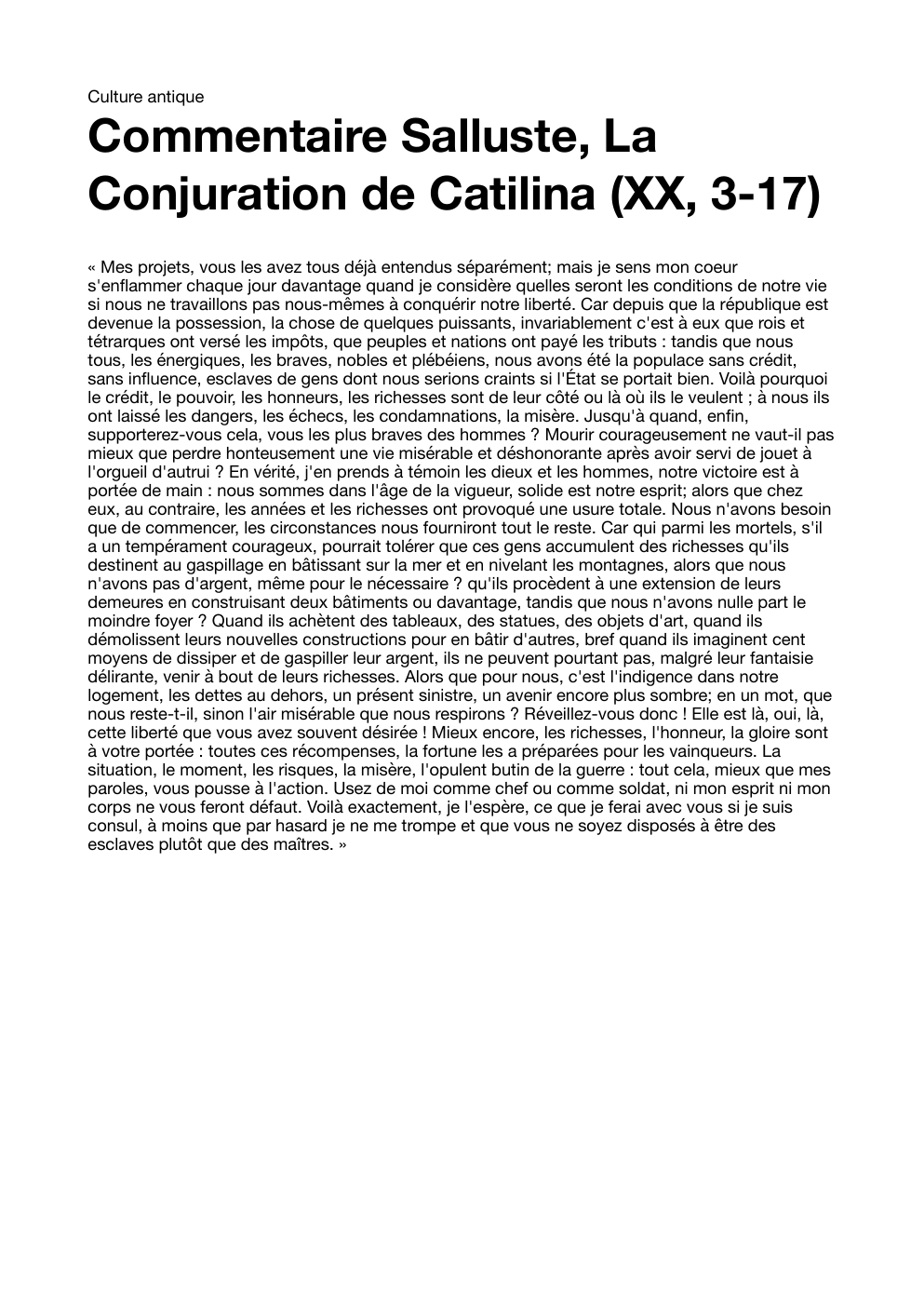 Prévisualisation du document Commentaire sur Salluste, La Conjuration de Catilina (XX, 3-17)