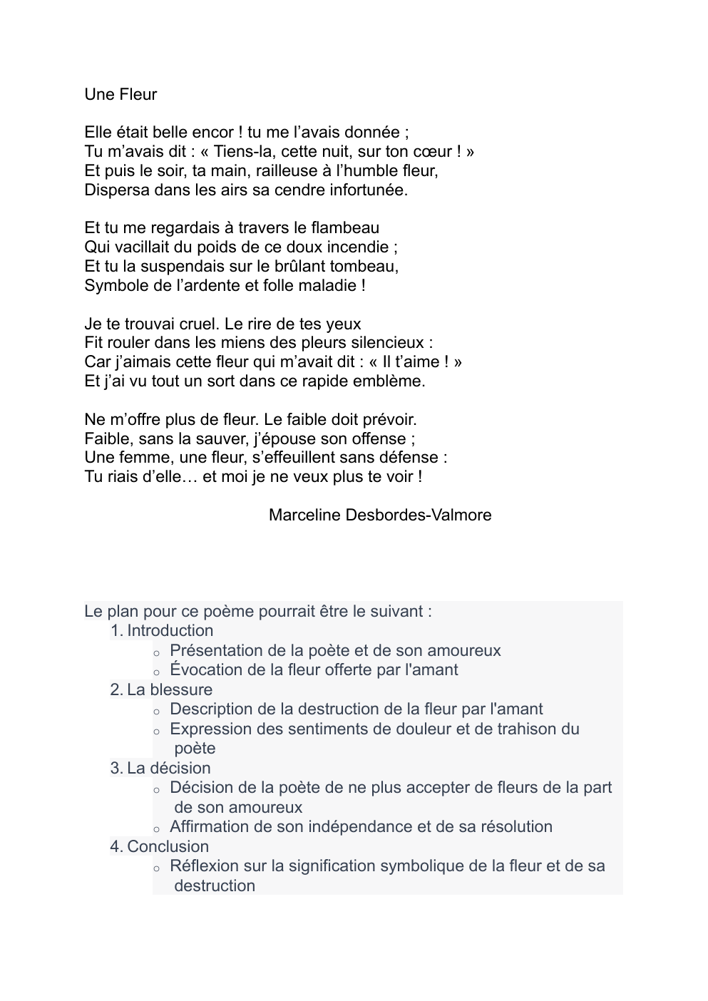 Prévisualisation du document Commentaire Une fleur de Marceline Desbordes-Valmore